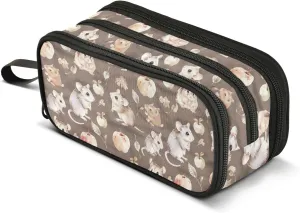 GuoChe Brown animal Nylon Large Pencil Bag For Boys Large Capacity Pencil Case For Boys School Stationery for High School Kids