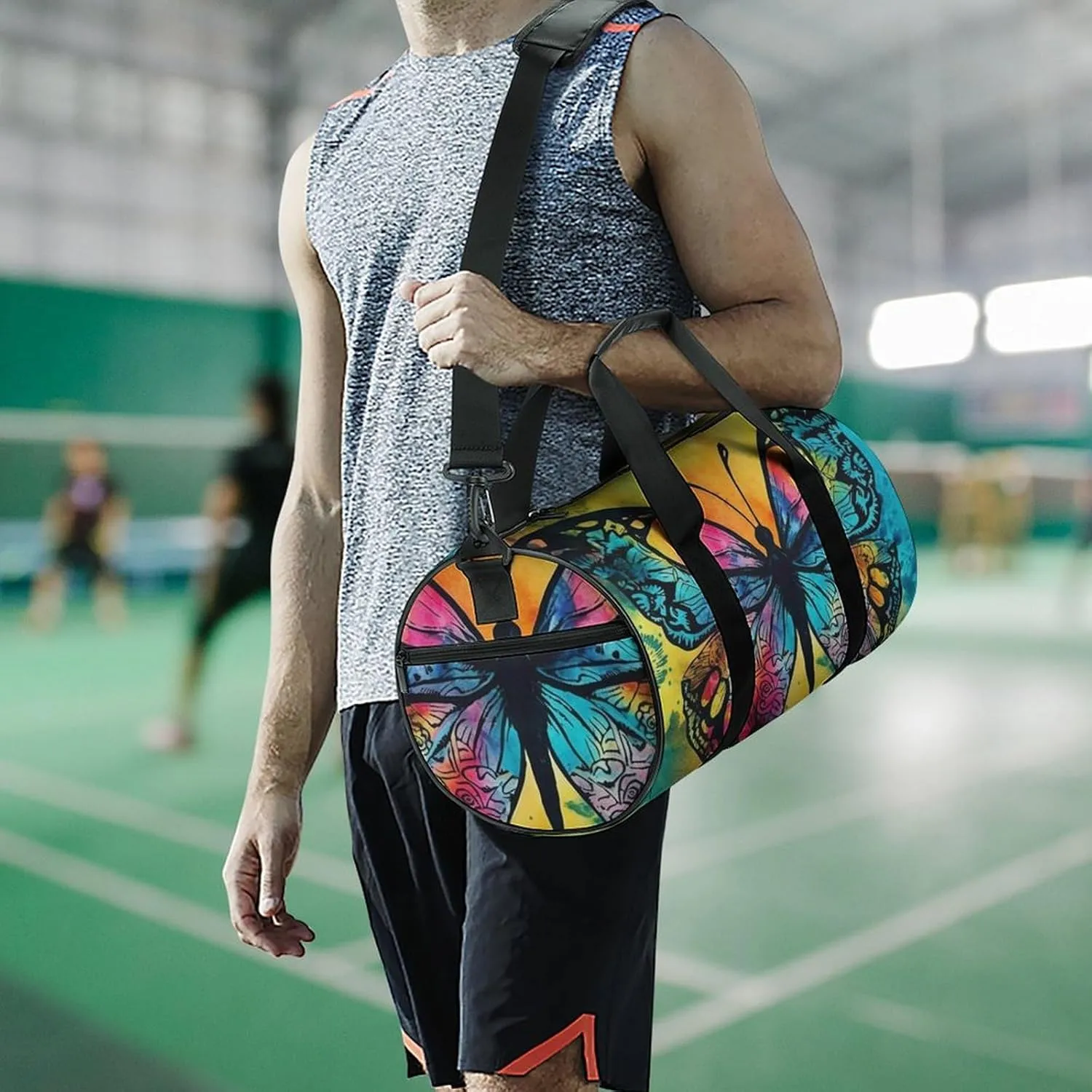 Gym Bag for Men Women Butterfly Tie Dye Duffel Bag Overnight Bag with Compartment Gym Sackpac
