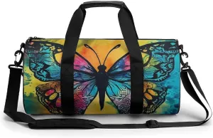 Gym Bag for Men Women Butterfly Tie Dye Duffel Bag Overnight Bag with Compartment Gym Sackpac