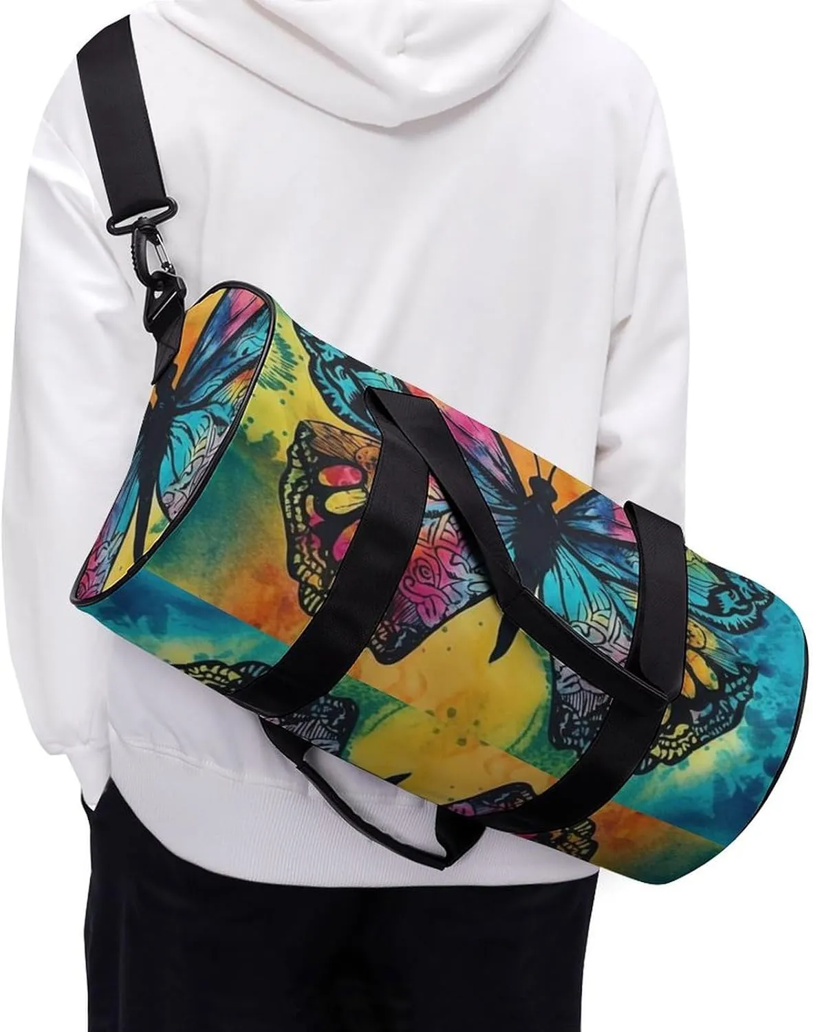 Gym Bag for Men Women Butterfly Tie Dye Duffel Bag Overnight Bag with Compartment Gym Sackpac