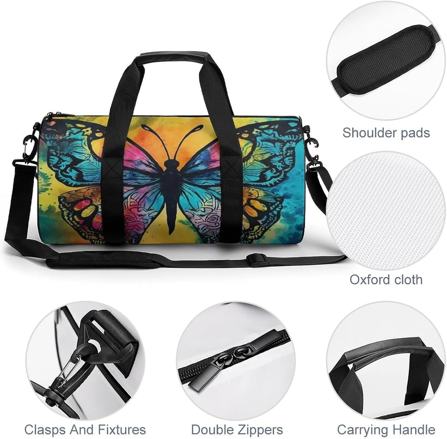 Gym Bag for Men Women Butterfly Tie Dye Duffel Bag Overnight Bag with Compartment Gym Sackpac