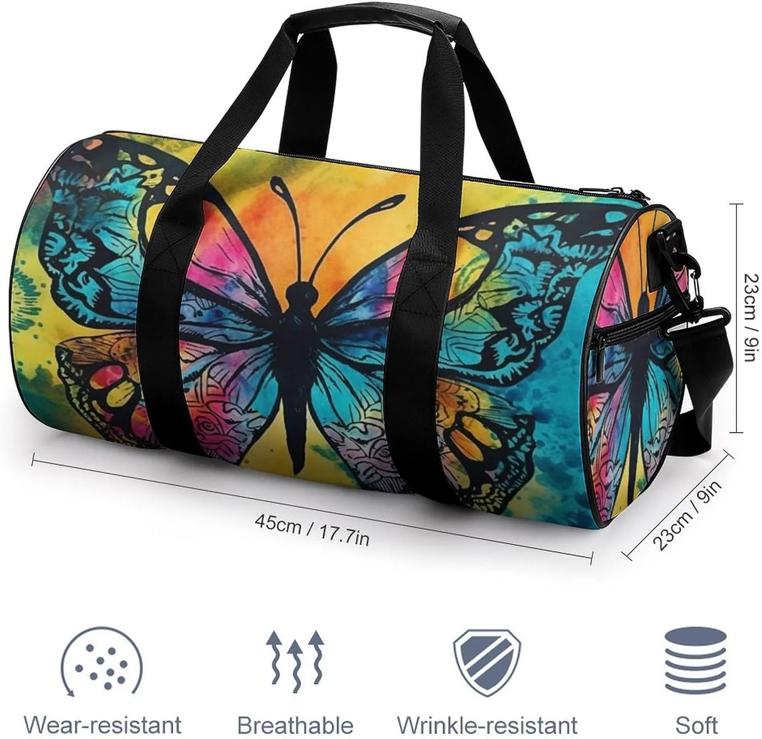 Gym Bag for Men Women Butterfly Tie Dye Duffel Bag Overnight Bag with Compartment Gym Sackpac