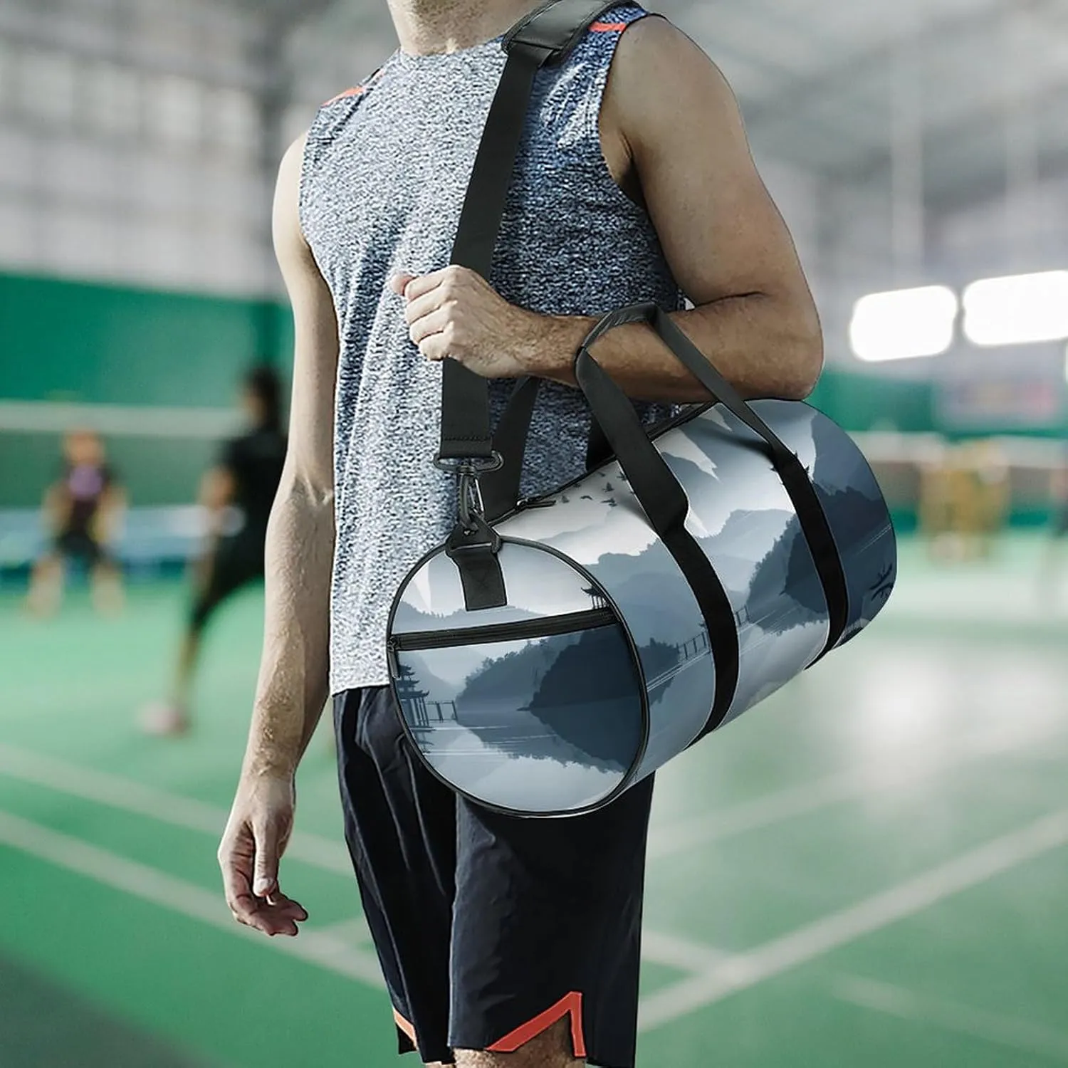 Gym Bag for Men Women Chinese Style Landscape Duffel Bag Overnight Bag with Compartment Gym Sackpac