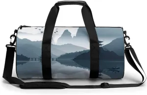 Gym Bag for Men Women Chinese Style Landscape Duffel Bag Overnight Bag with Compartment Gym Sackpac