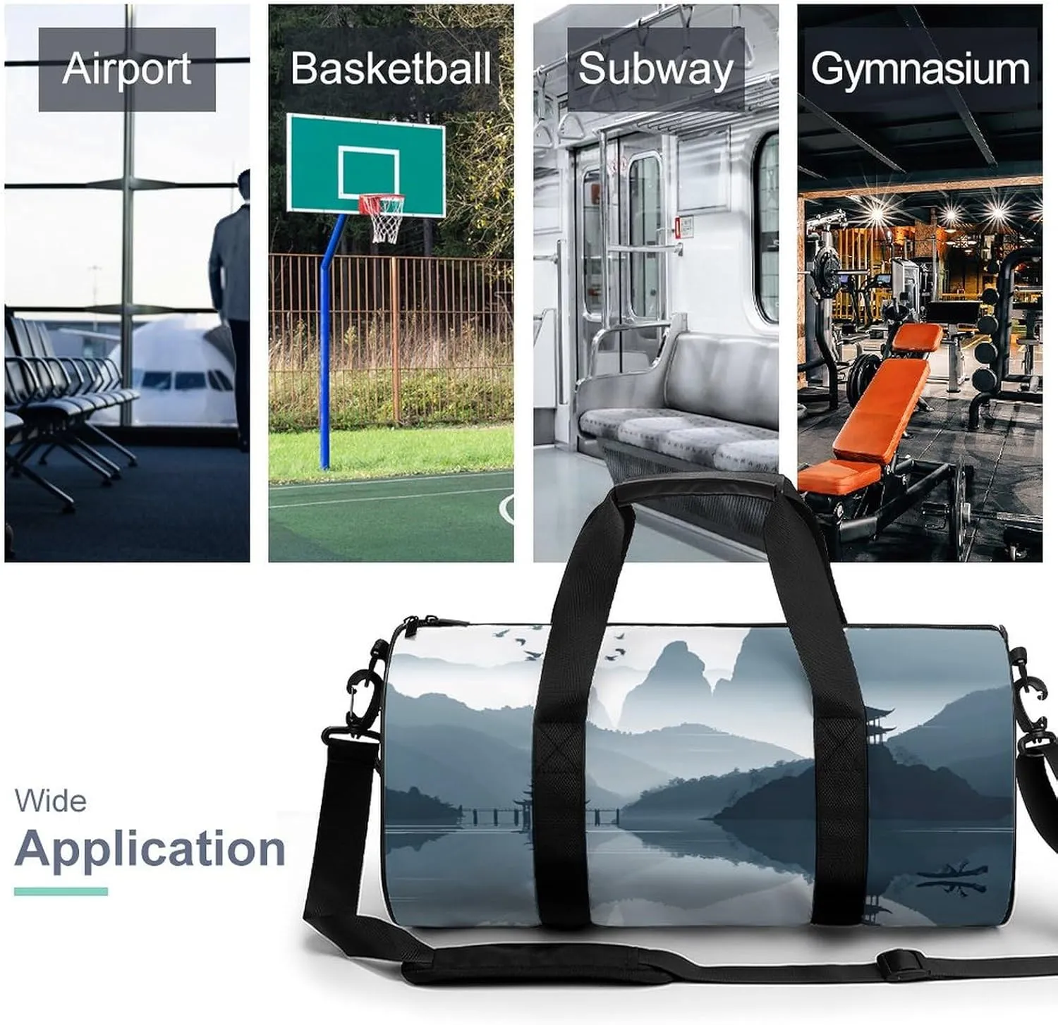 Gym Bag for Men Women Chinese Style Landscape Duffel Bag Overnight Bag with Compartment Gym Sackpac
