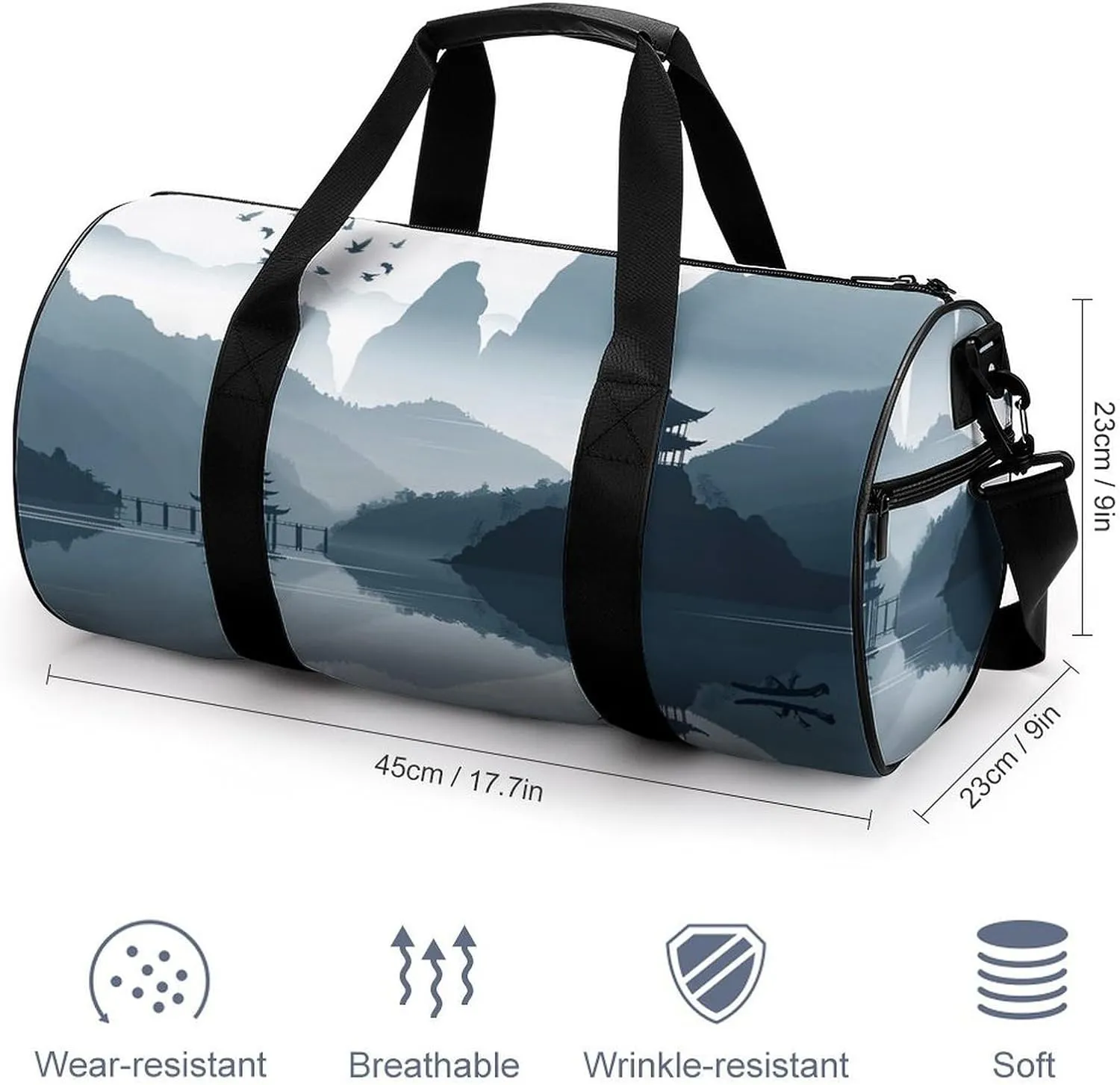 Gym Bag for Men Women Chinese Style Landscape Duffel Bag Overnight Bag with Compartment Gym Sackpac