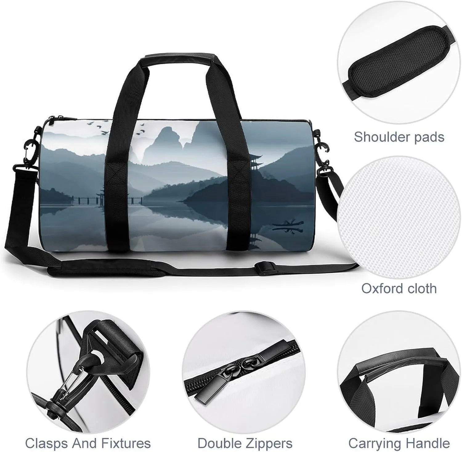 Gym Bag for Men Women Chinese Style Landscape Duffel Bag Overnight Bag with Compartment Gym Sackpac
