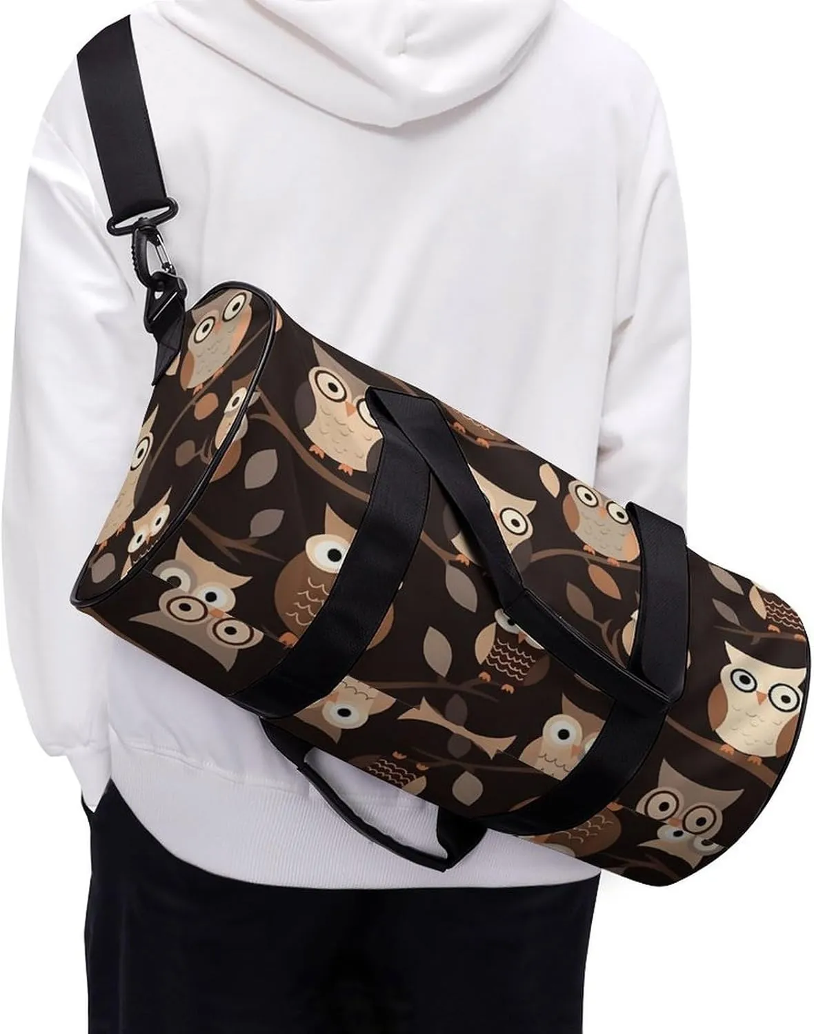Gym Bag for Men Women Cute Brown Cartoon Owls Duffel Bag Overnight Bag with Compartment Gym Sackpac