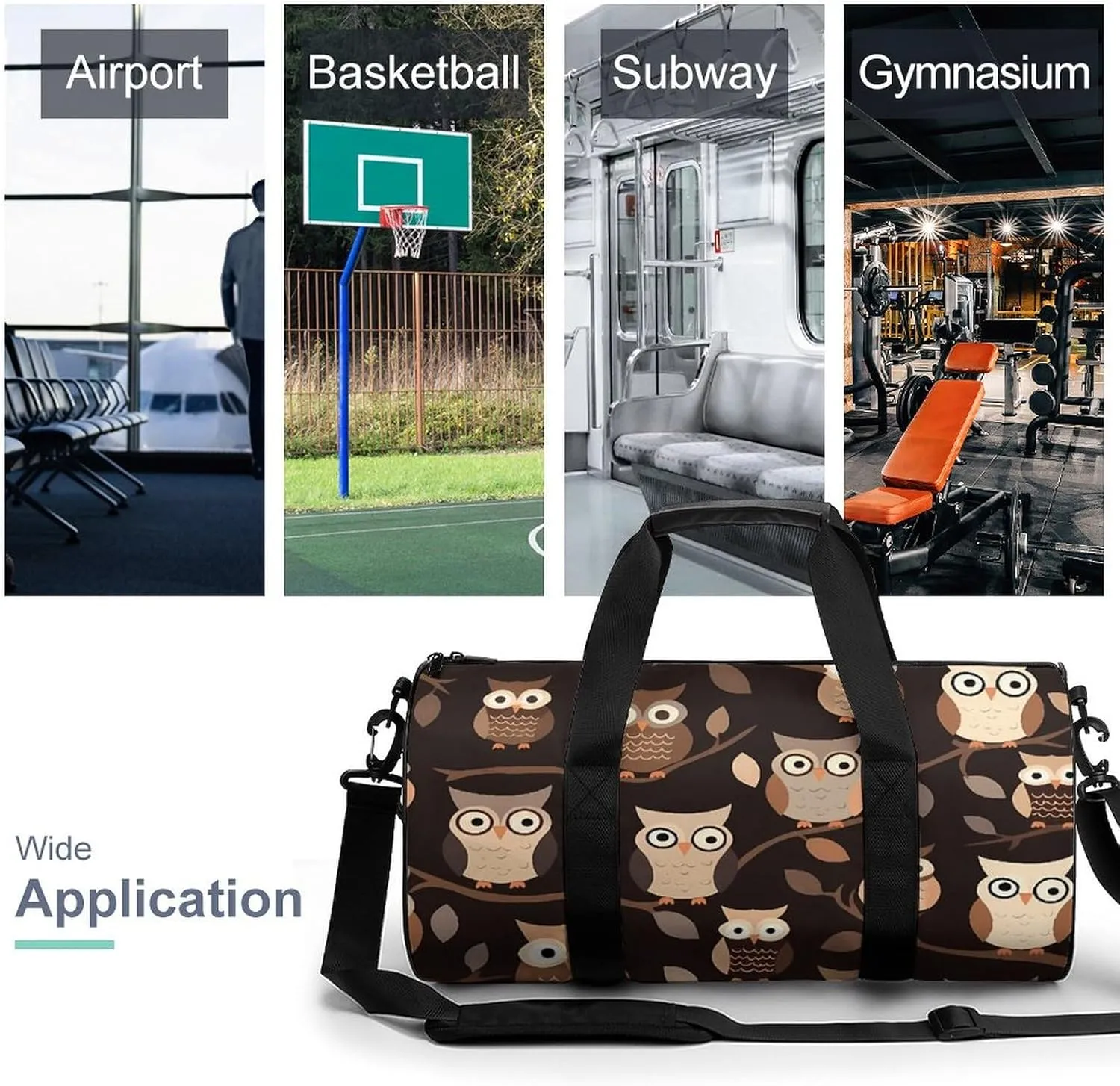 Gym Bag for Men Women Cute Brown Cartoon Owls Duffel Bag Overnight Bag with Compartment Gym Sackpac