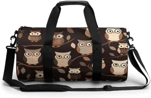 Gym Bag for Men Women Cute Brown Cartoon Owls Duffel Bag Overnight Bag with Compartment Gym Sackpac
