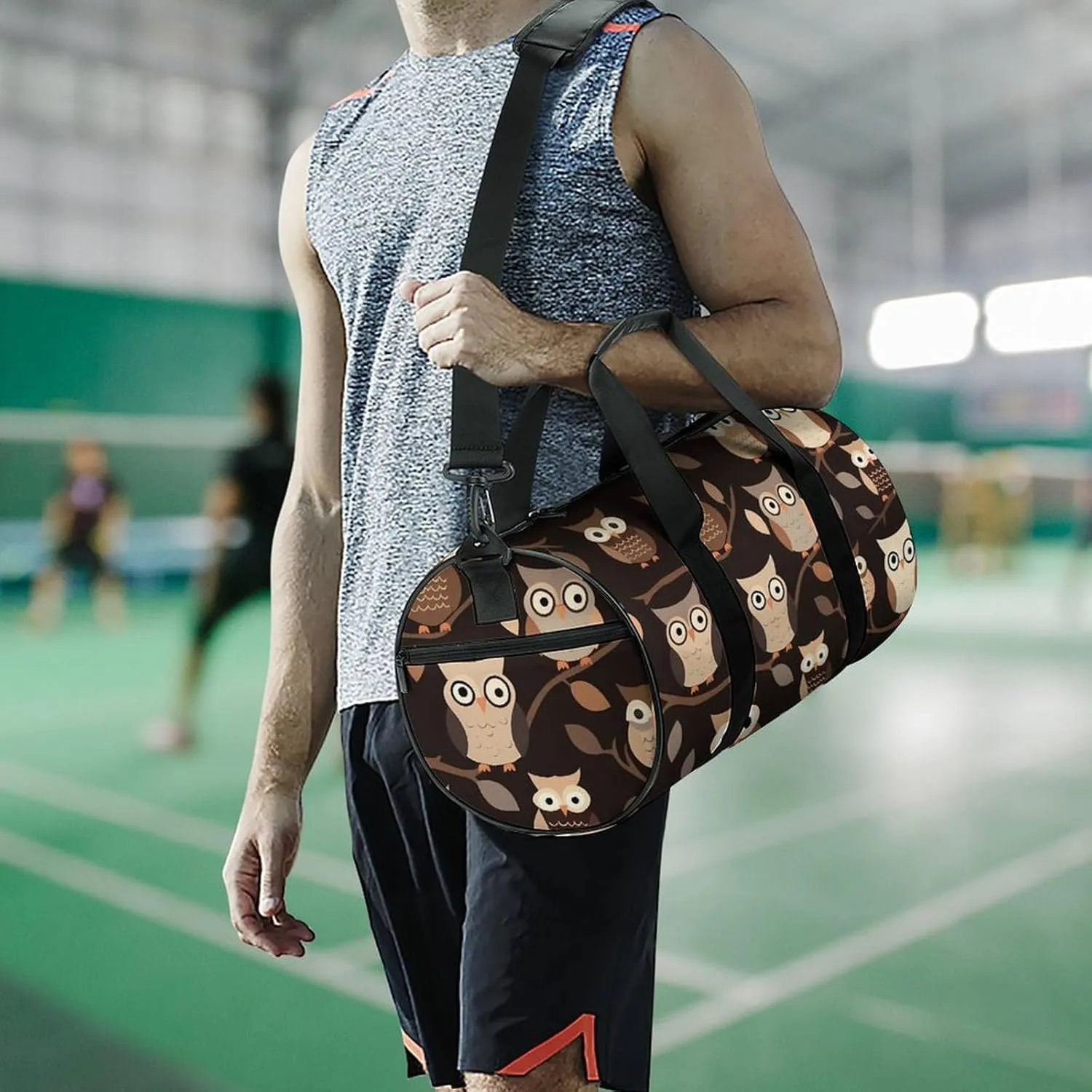 Gym Bag for Men Women Cute Brown Cartoon Owls Duffel Bag Overnight Bag with Compartment Gym Sackpac