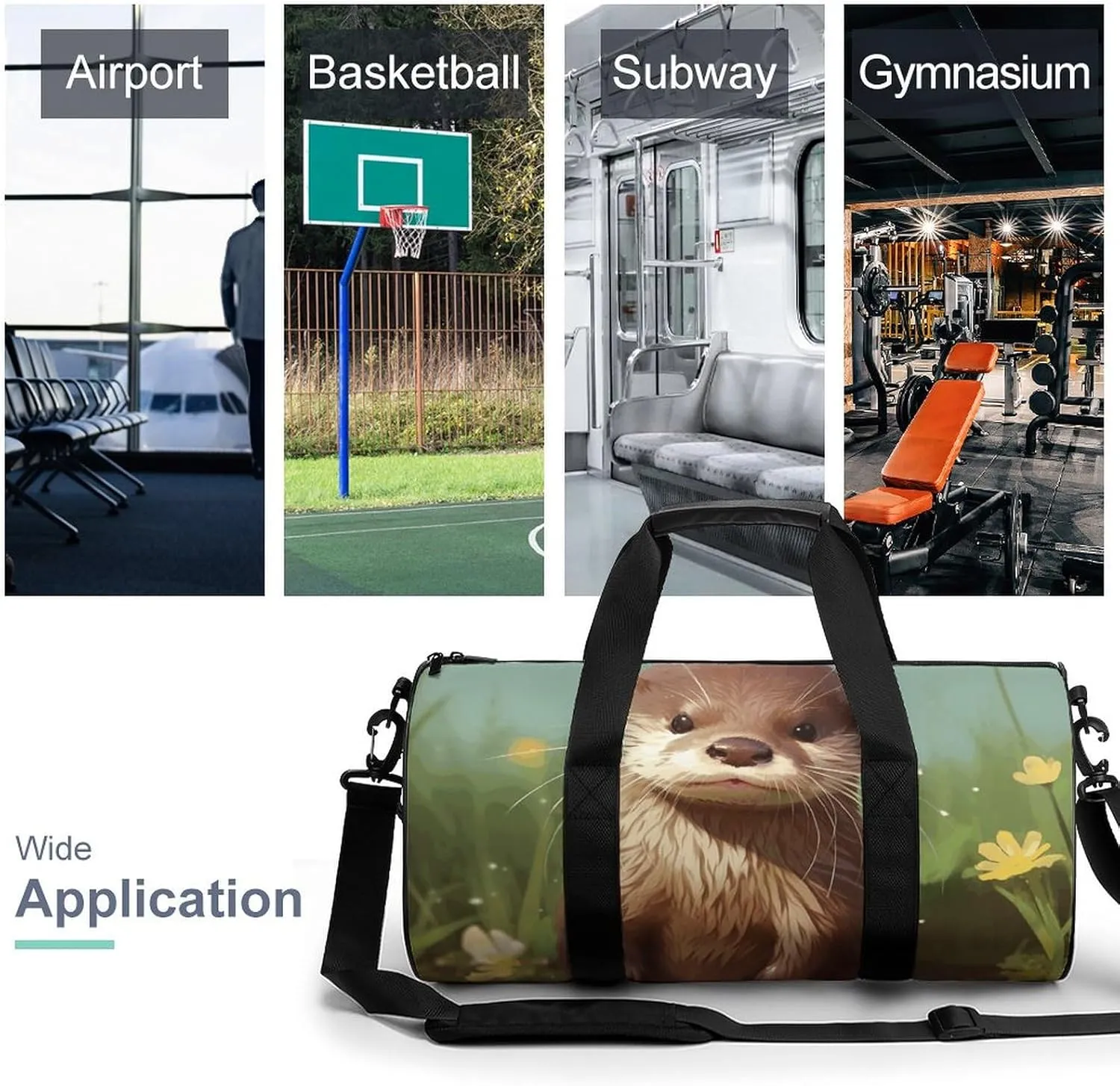 Gym Bag for Men Women Cute Otter Duffel Bag Overnight Bag with Compartment Gym Sackpac