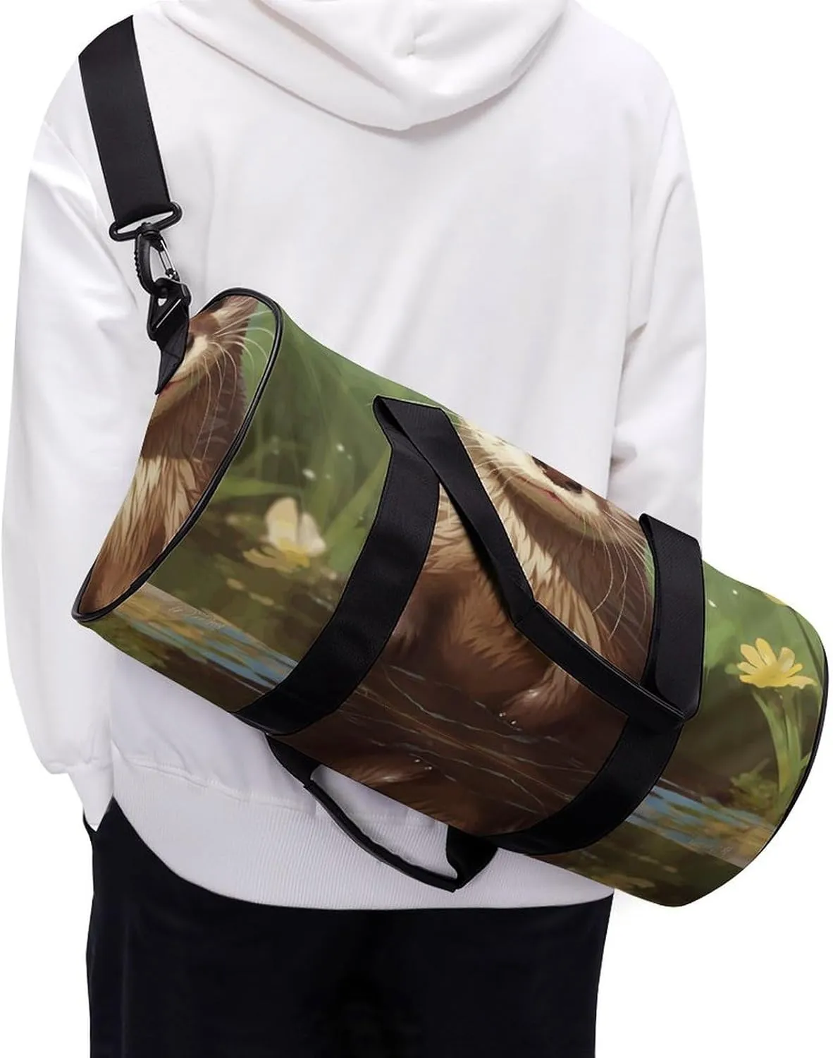 Gym Bag for Men Women Cute Otter Duffel Bag Overnight Bag with Compartment Gym Sackpac