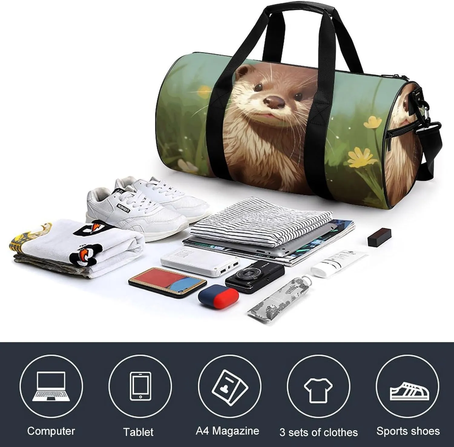 Gym Bag for Men Women Cute Otter Duffel Bag Overnight Bag with Compartment Gym Sackpac