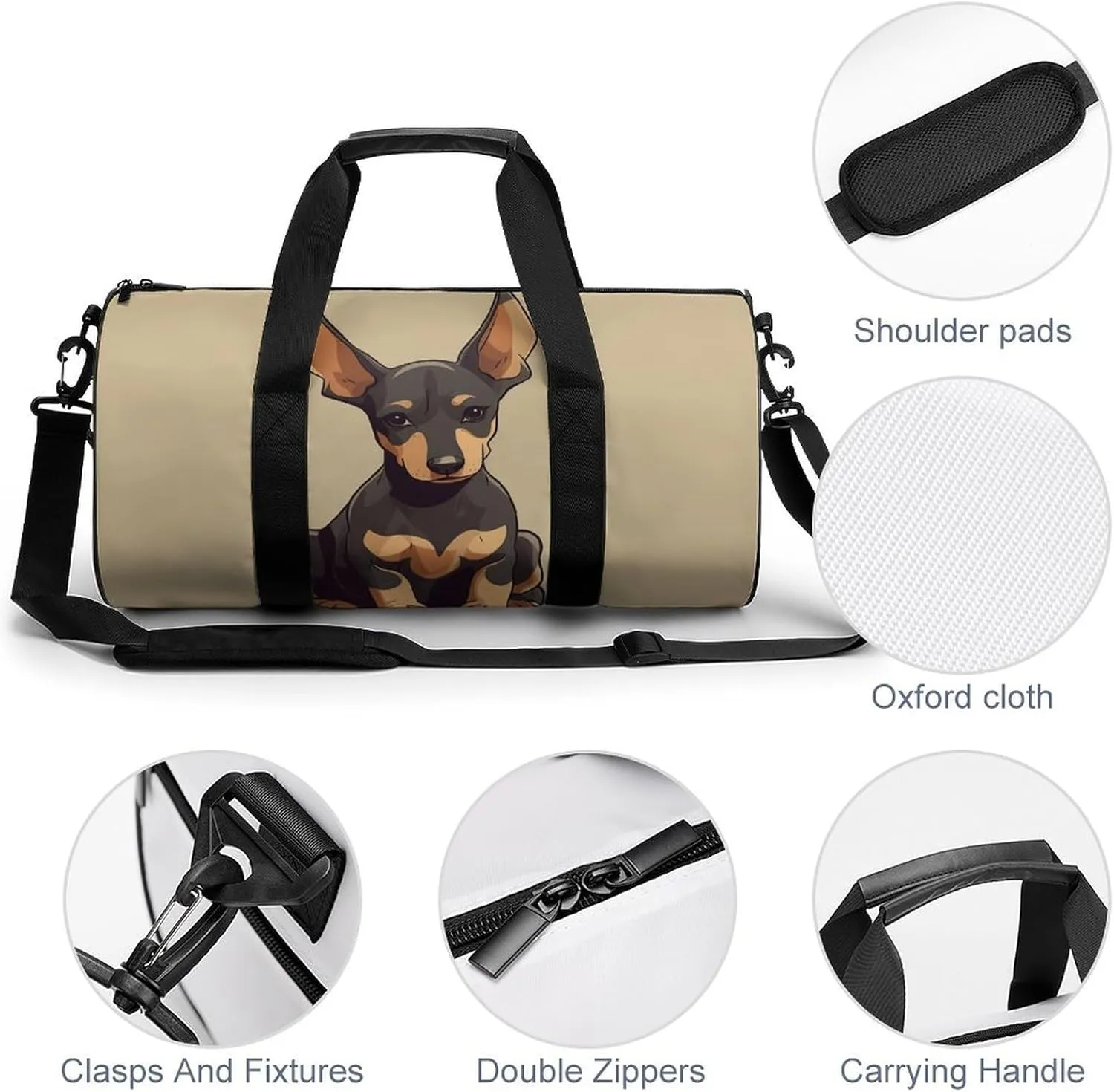 Gym Bag for Men Women Doberman Puppy with Erect Ears Duffel Bag Overnight Bag with Compartment Gym Sackpac