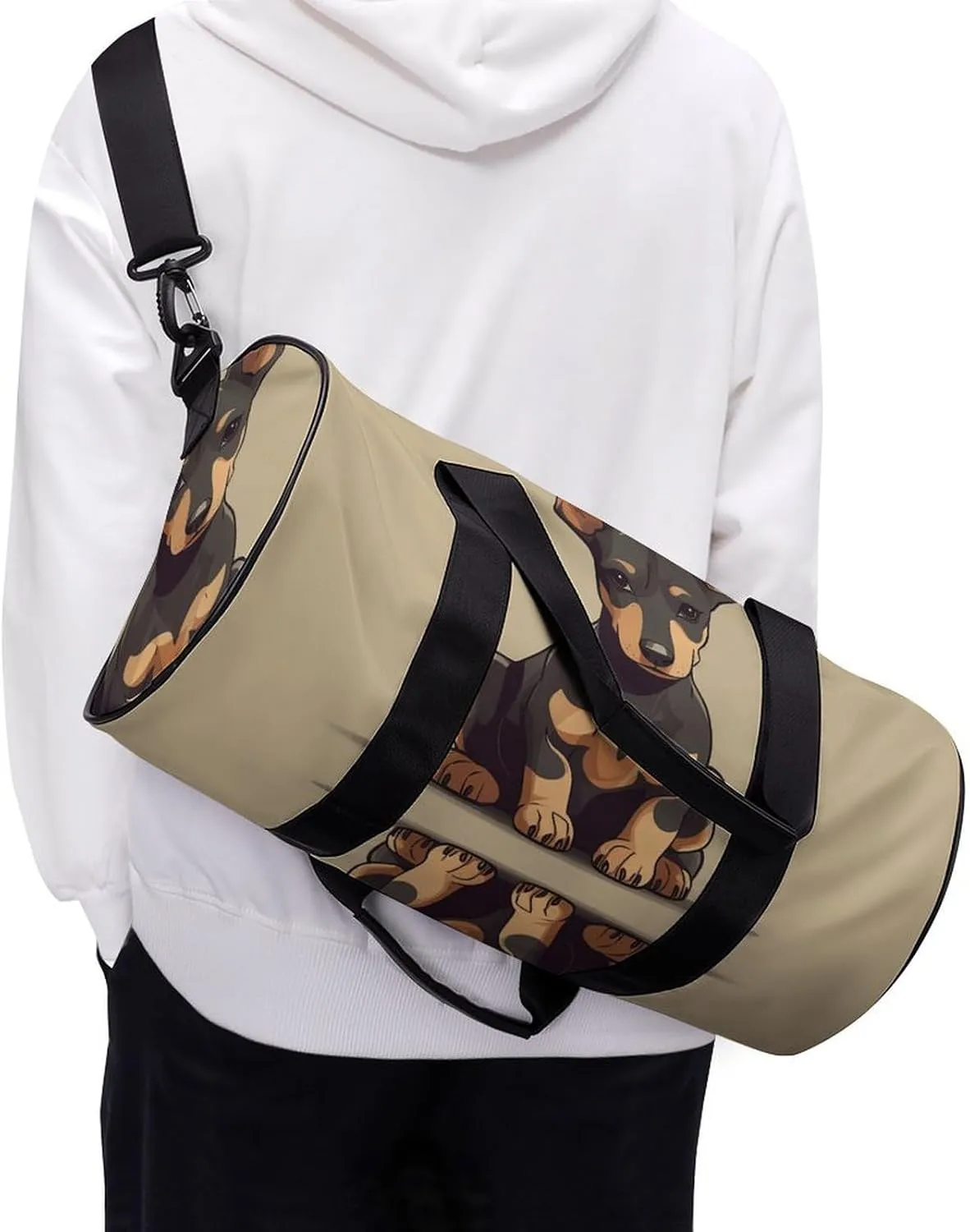 Gym Bag for Men Women Doberman Puppy with Erect Ears Duffel Bag Overnight Bag with Compartment Gym Sackpac