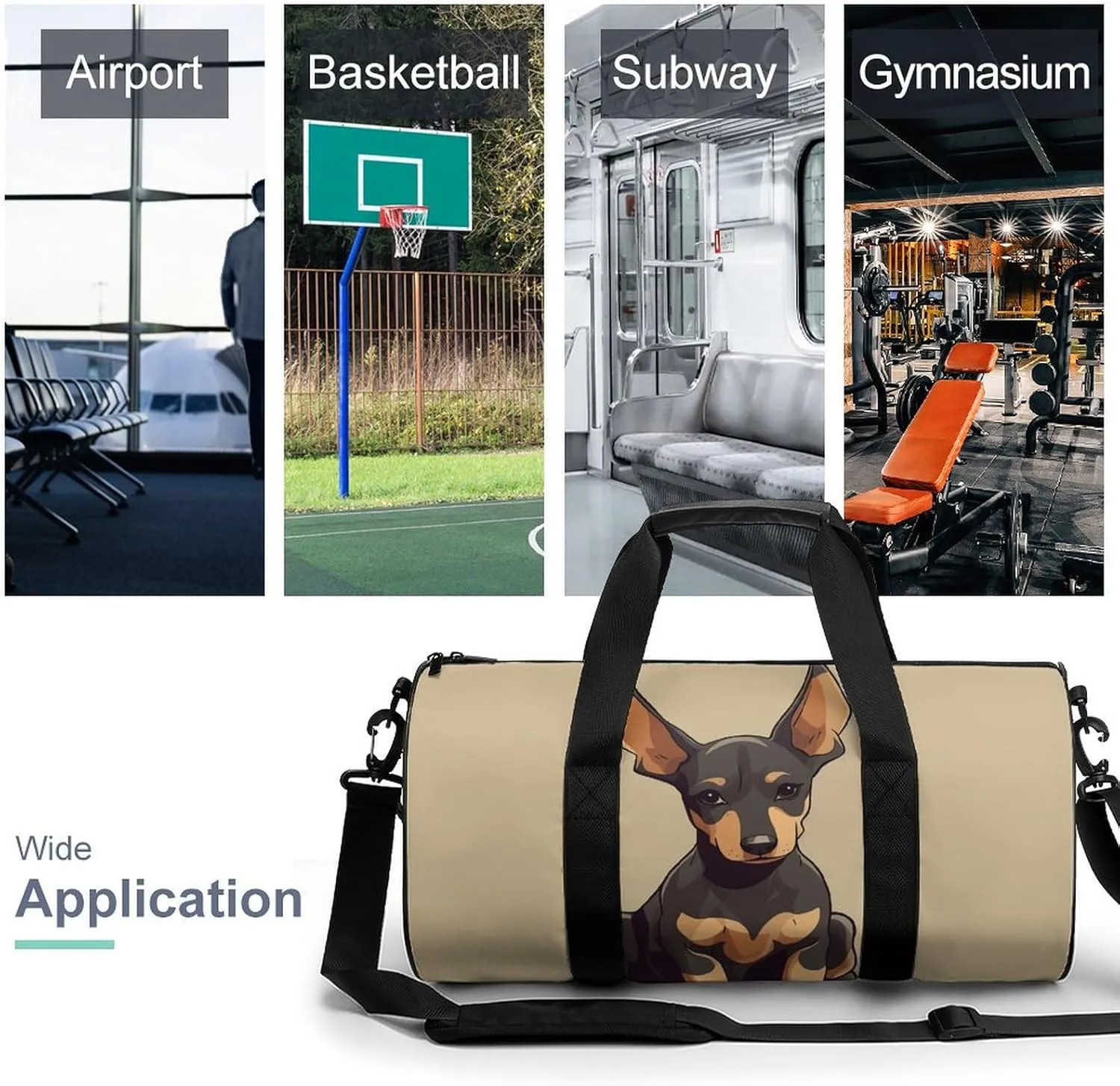 Gym Bag for Men Women Doberman Puppy with Erect Ears Duffel Bag Overnight Bag with Compartment Gym Sackpac