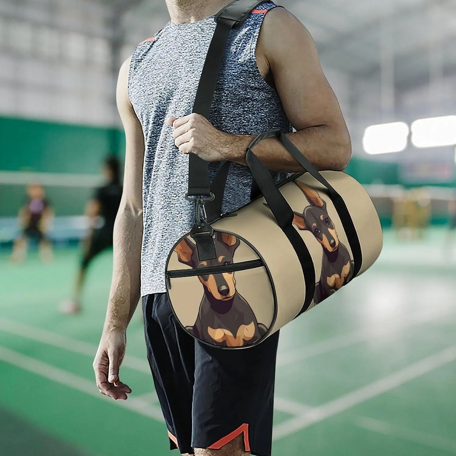 Gym Bag for Men Women Doberman Puppy with Erect Ears Duffel Bag Overnight Bag with Compartment Gym Sackpac