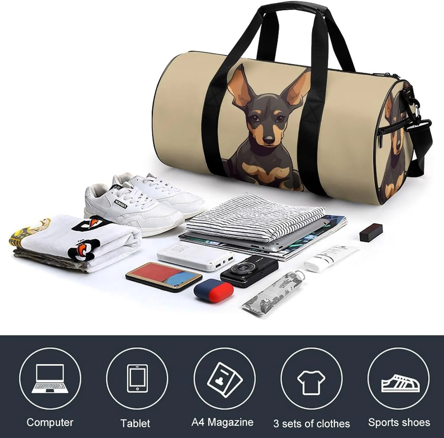 Gym Bag for Men Women Doberman Puppy with Erect Ears Duffel Bag Overnight Bag with Compartment Gym Sackpac