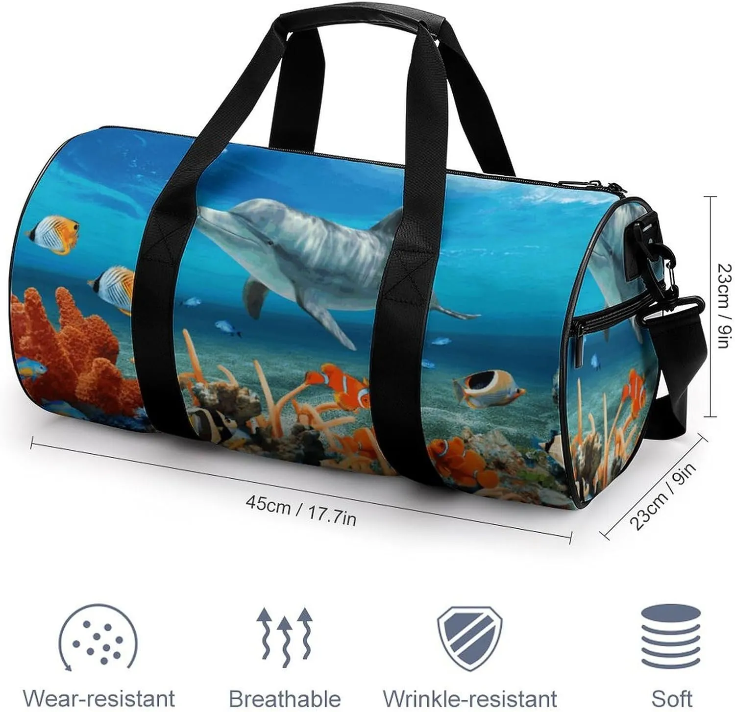 Gym Bag for Men Women Dolphins Blue Duffel Bag Overnight Bag with Compartment Gym Sackpac
