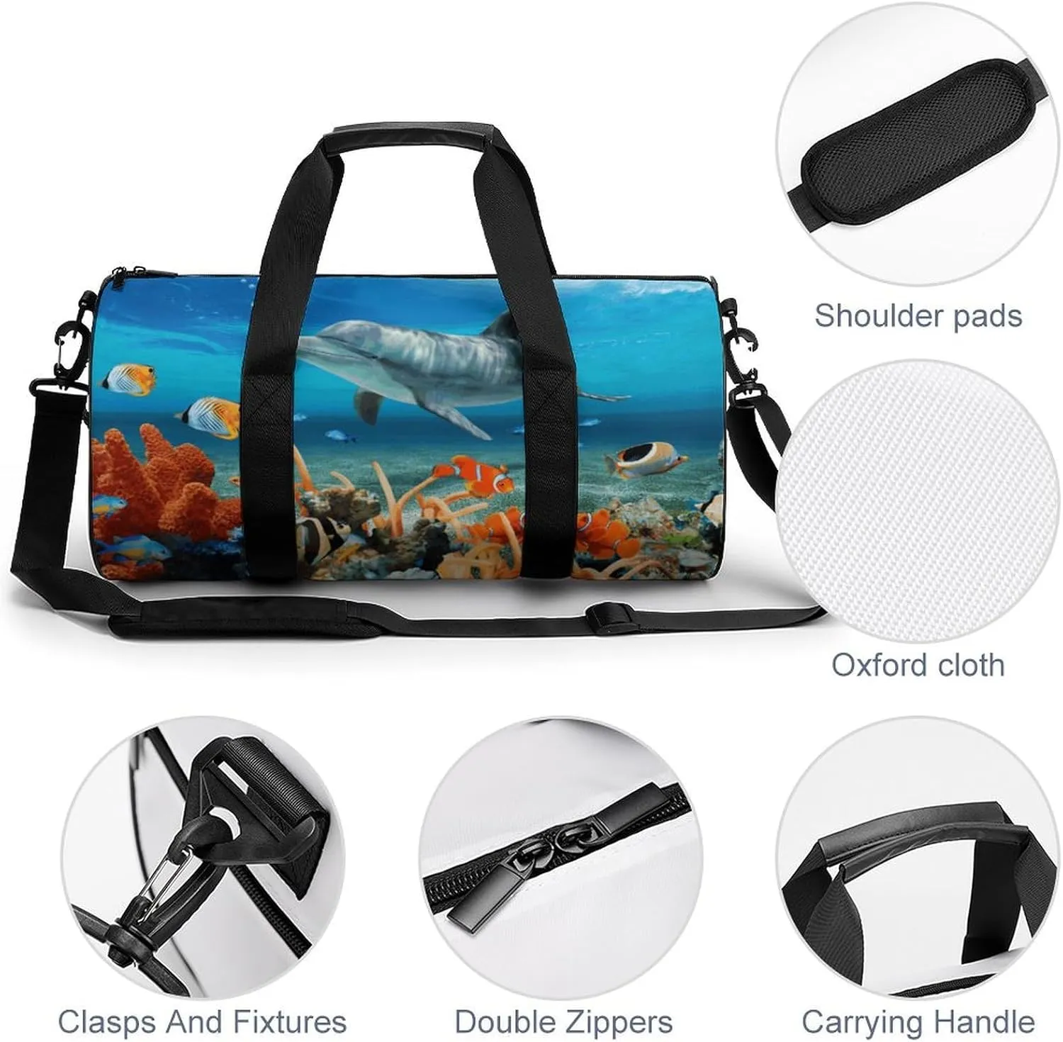Gym Bag for Men Women Dolphins Blue Duffel Bag Overnight Bag with Compartment Gym Sackpac