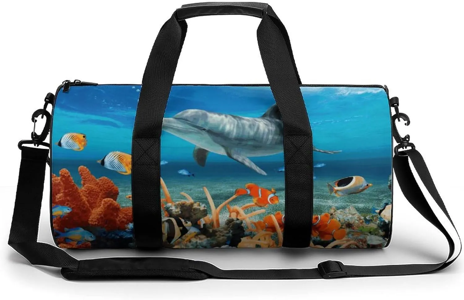 Gym Bag for Men Women Dolphins Blue Duffel Bag Overnight Bag with Compartment Gym Sackpac
