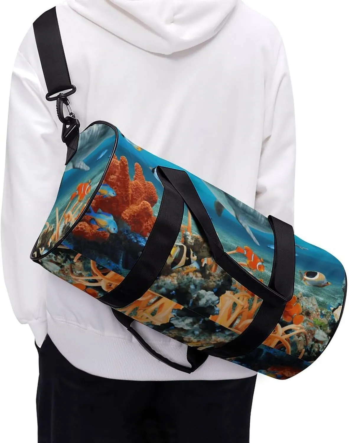 Gym Bag for Men Women Dolphins Blue Duffel Bag Overnight Bag with Compartment Gym Sackpac