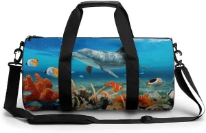 Gym Bag for Men Women Dolphins Blue Duffel Bag Overnight Bag with Compartment Gym Sackpac