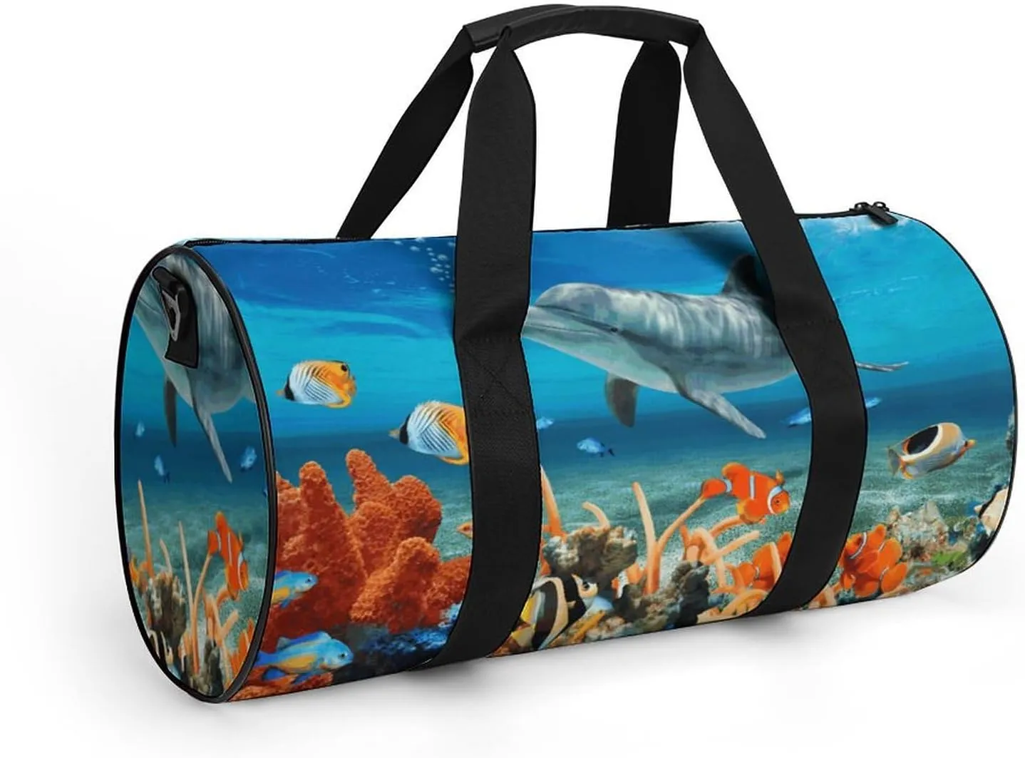 Gym Bag for Men Women Dolphins Blue Duffel Bag Overnight Bag with Compartment Gym Sackpac