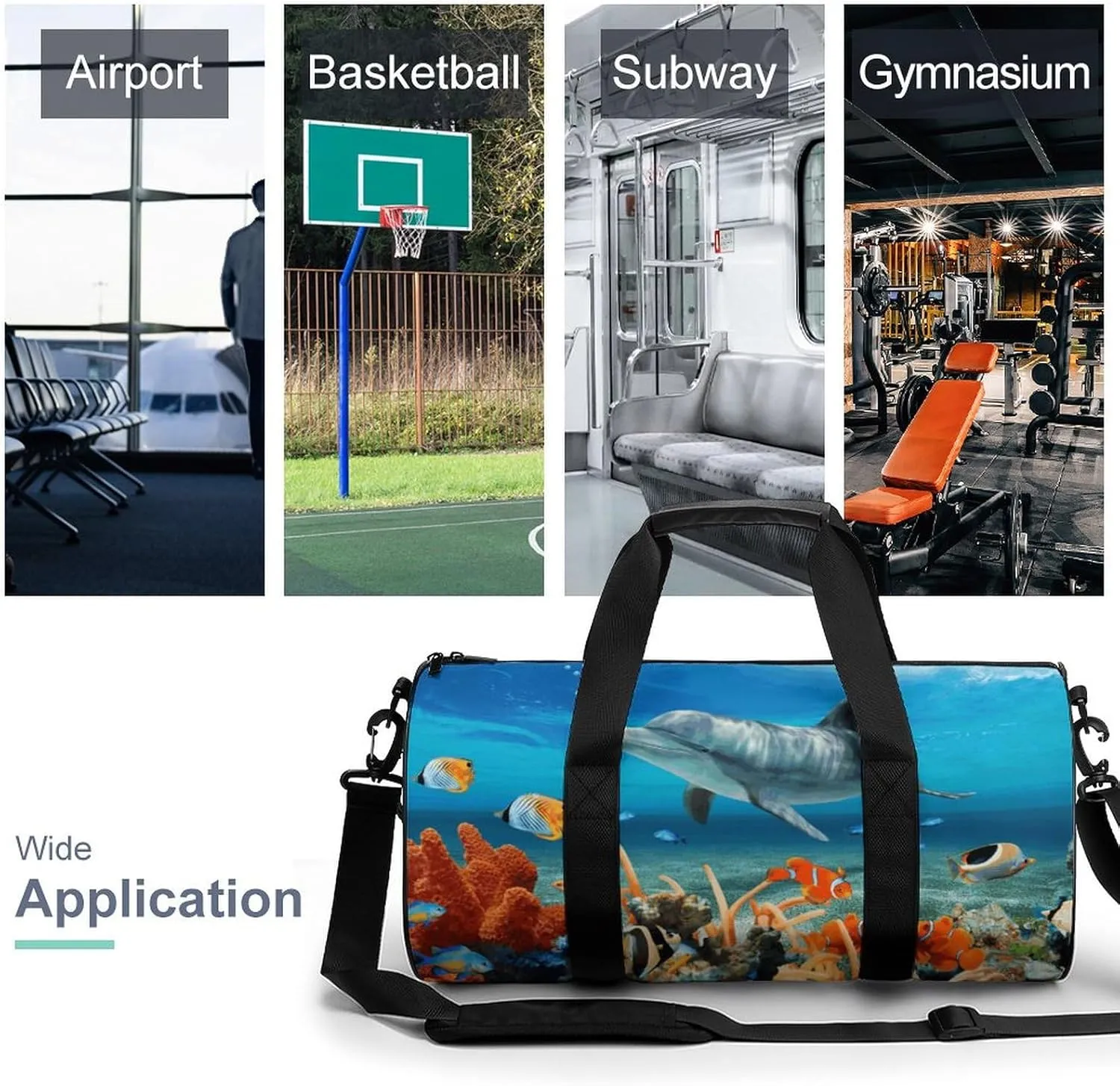 Gym Bag for Men Women Dolphins Blue Duffel Bag Overnight Bag with Compartment Gym Sackpac