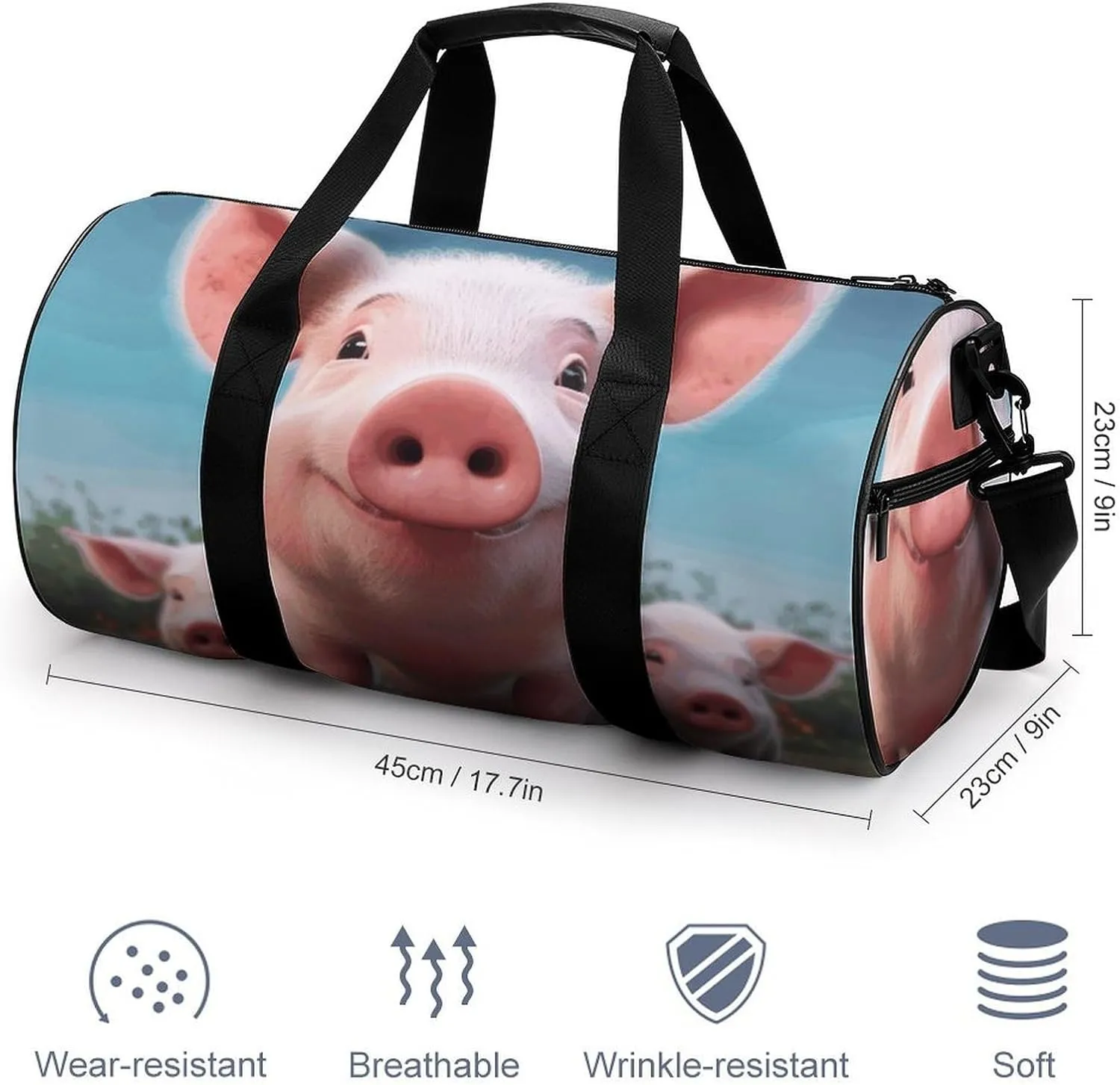 Gym Bag for Men Women Funny Cute Pig Duffel Bag Overnight Bag with Compartment Gym Sackpac