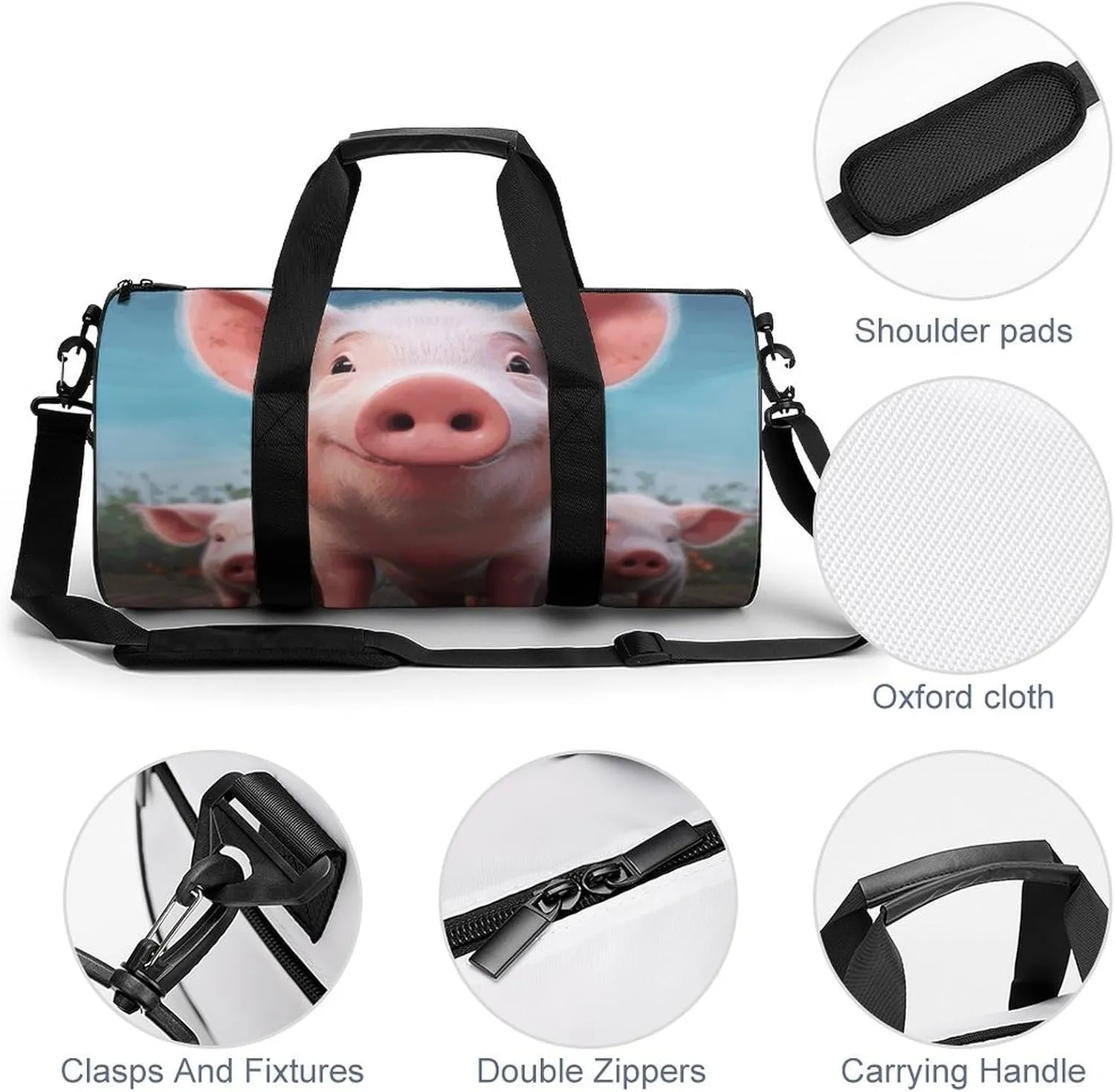 Gym Bag for Men Women Funny Cute Pig Duffel Bag Overnight Bag with Compartment Gym Sackpac