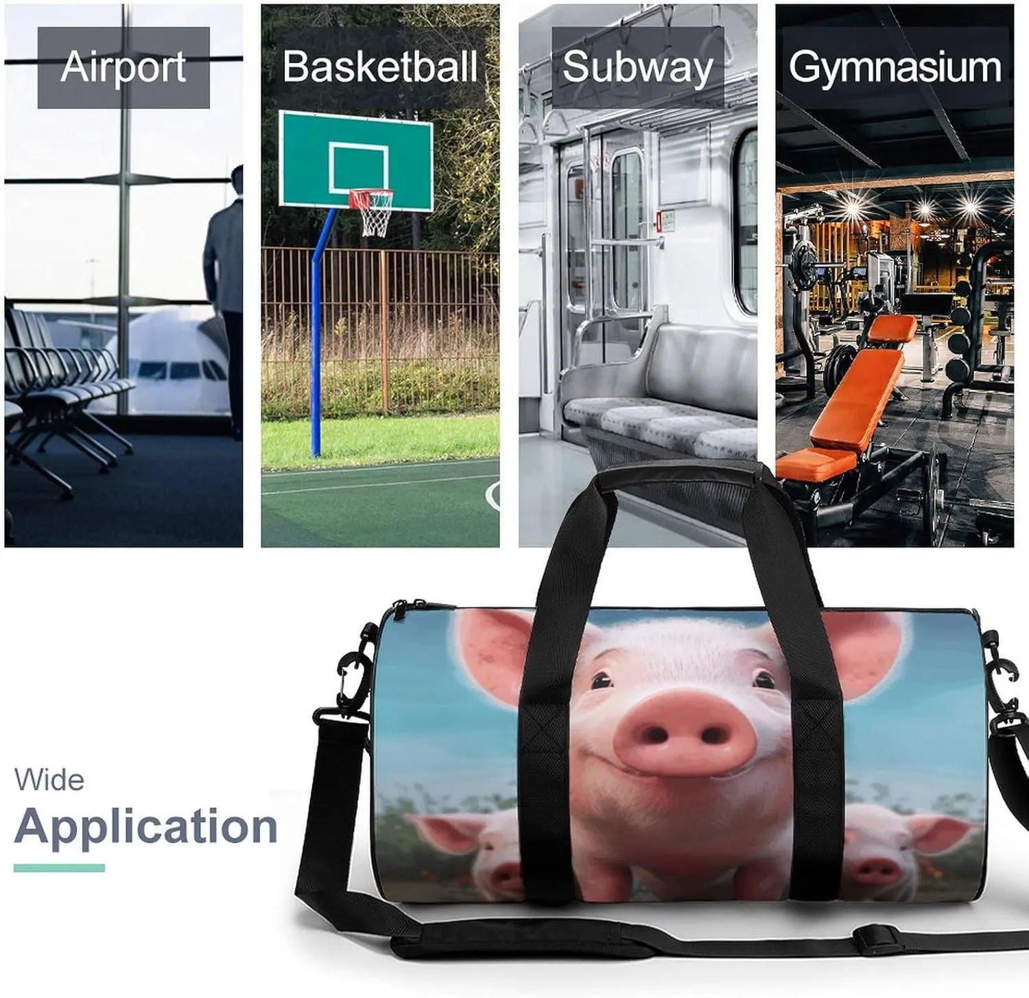 Gym Bag for Men Women Funny Cute Pig Duffel Bag Overnight Bag with Compartment Gym Sackpac