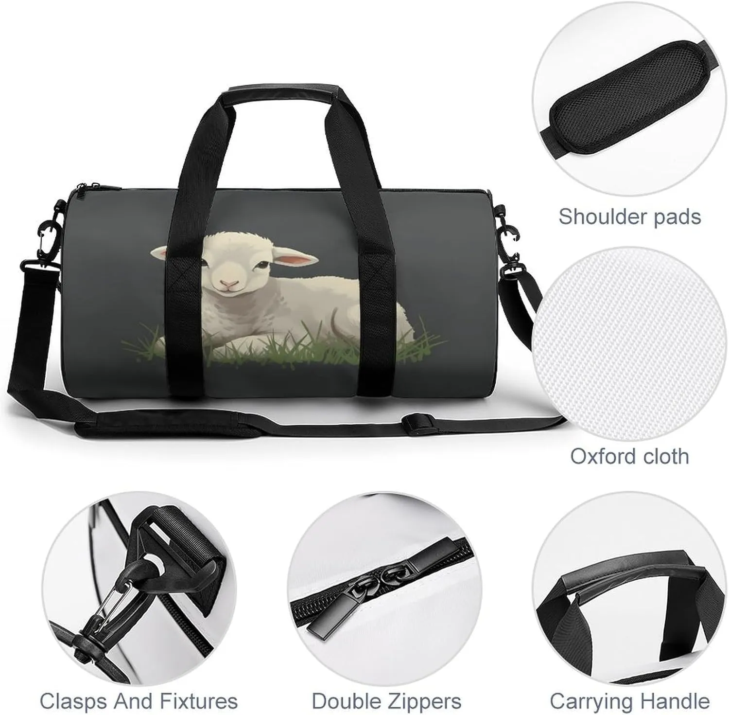 Gym Bag for Men Women Lamb in The Grass Duffel Bag Overnight Bag with Compartment Gym Sackpac