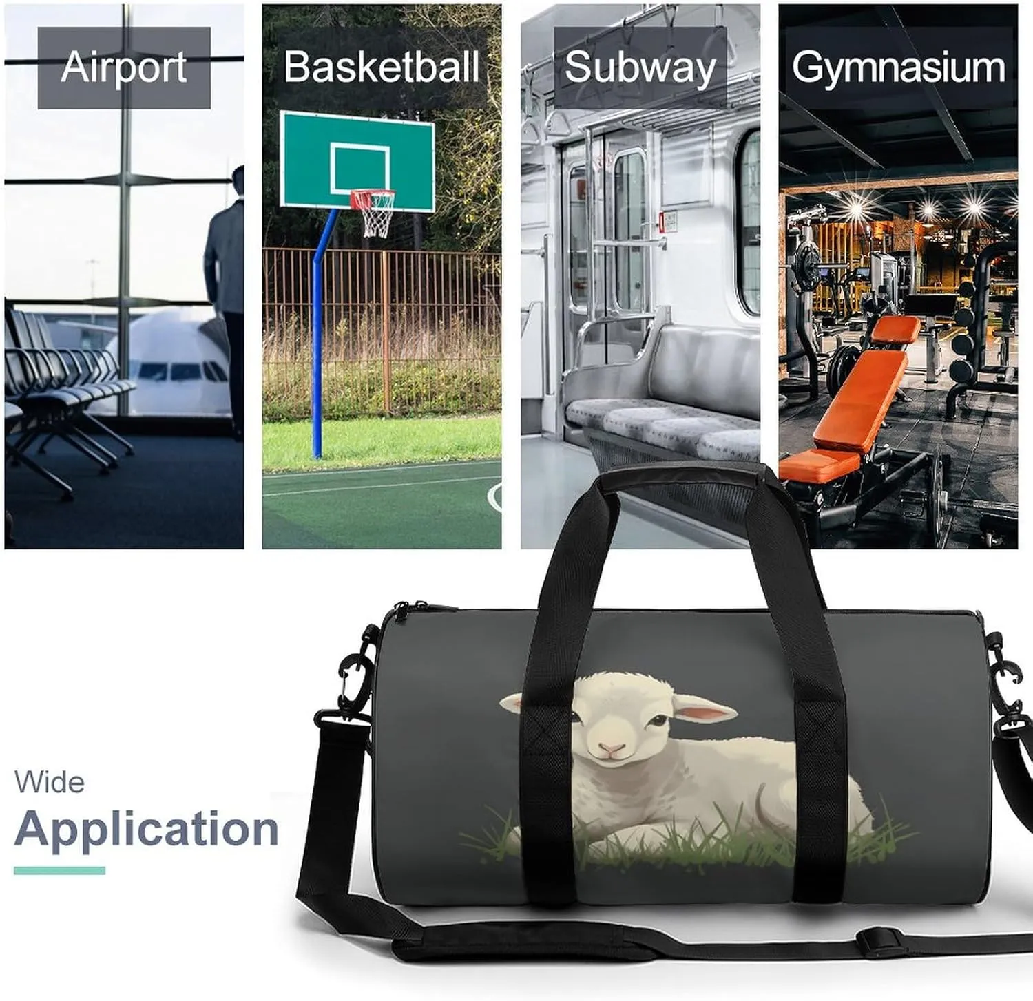 Gym Bag for Men Women Lamb in The Grass Duffel Bag Overnight Bag with Compartment Gym Sackpac