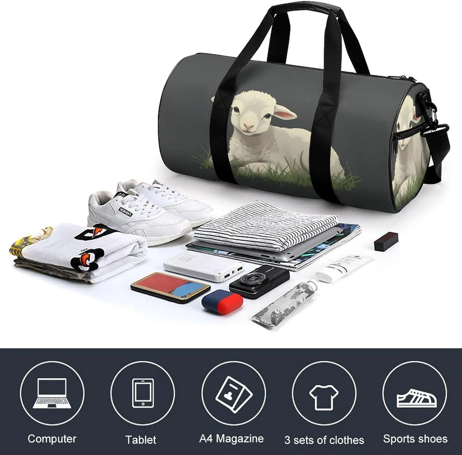 Gym Bag for Men Women Lamb in The Grass Duffel Bag Overnight Bag with Compartment Gym Sackpac