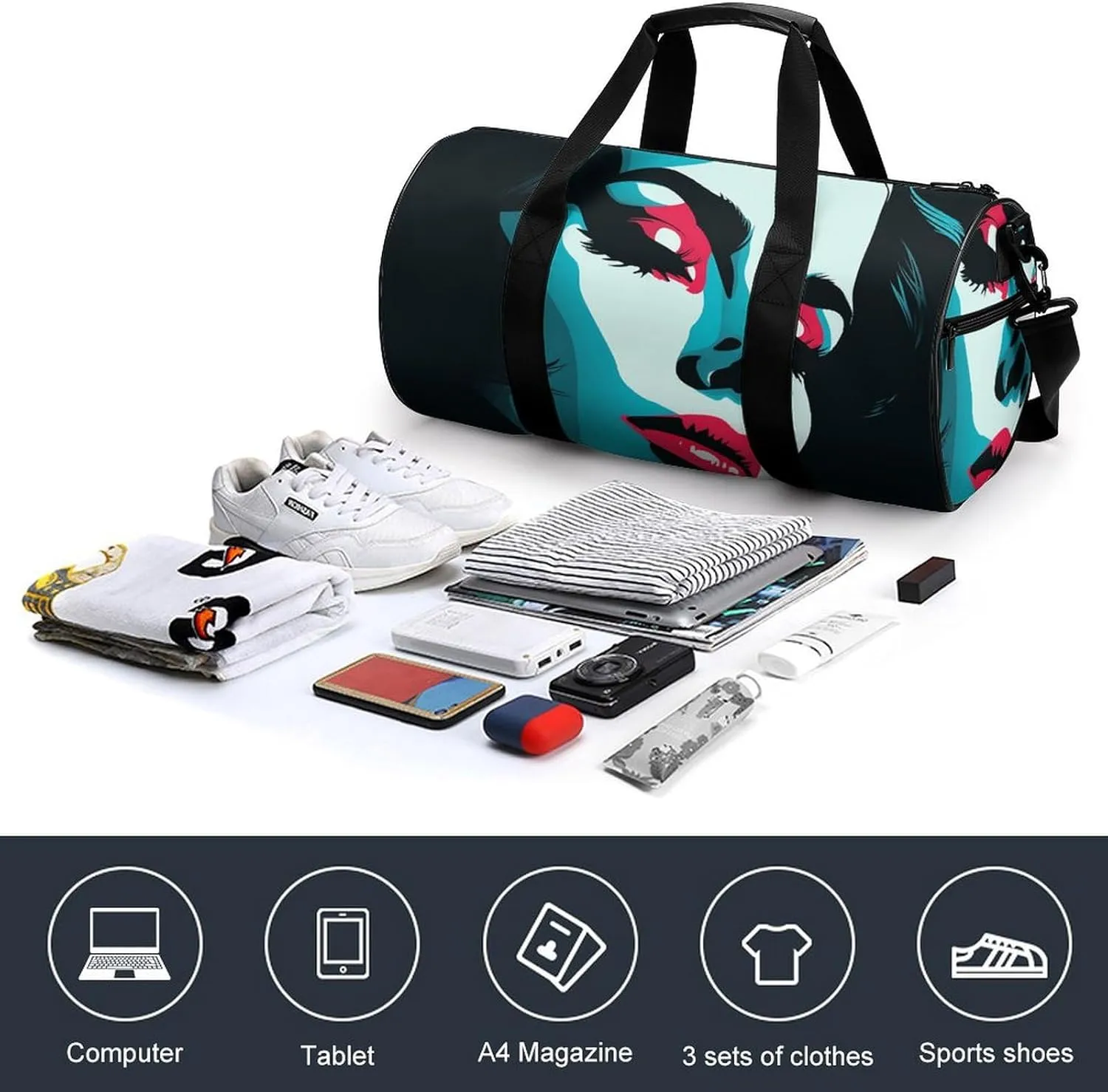 Gym Bag for Men Women Woman's Face Duffel Bag Overnight Bag with Compartment Gym Sackpac