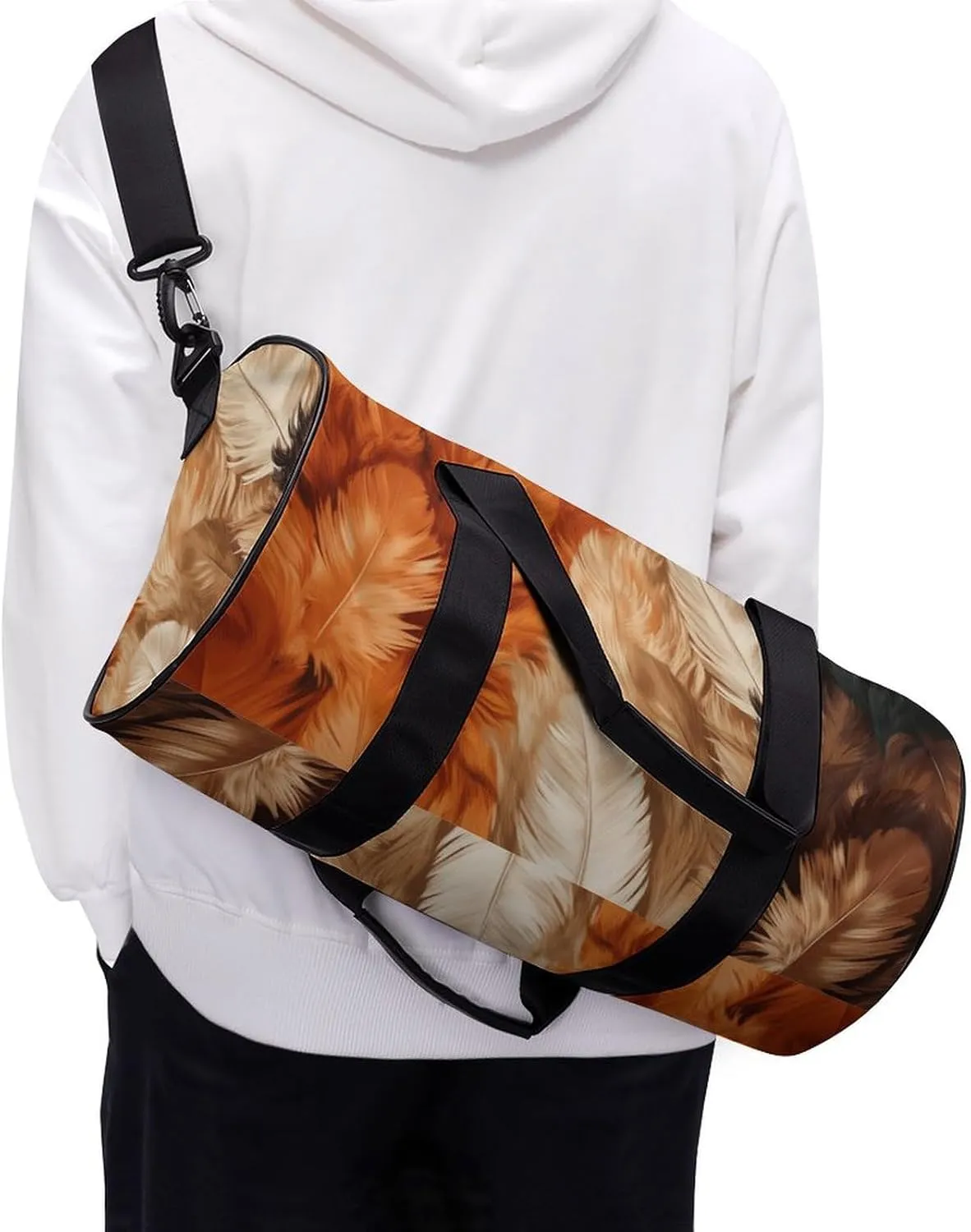 Gym Bag White Fur Pattern Duffel Bag for Men Women Overnight Bag with Shoe Compartment Workout Bags