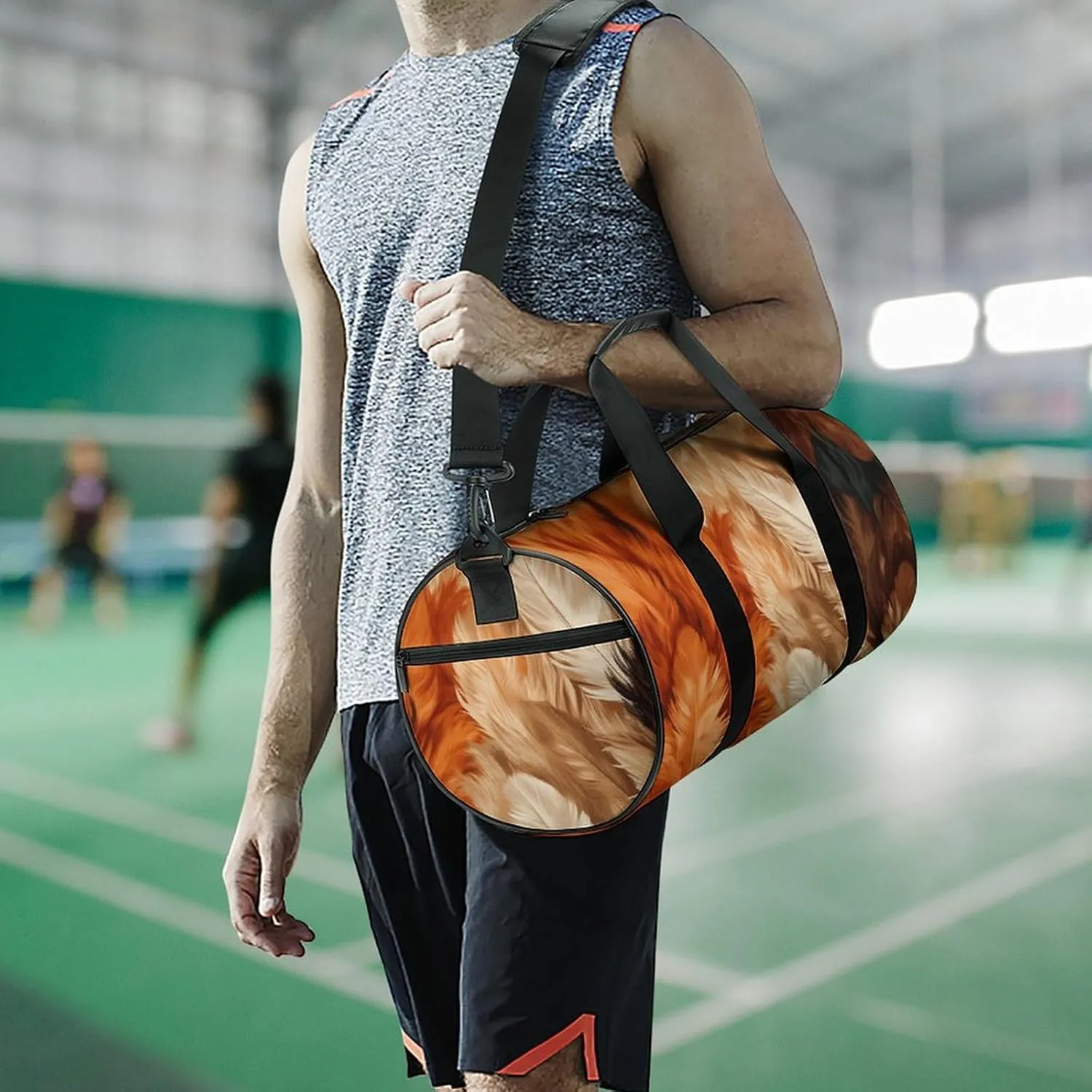 Gym Bag White Fur Pattern Duffel Bag for Men Women Overnight Bag with Shoe Compartment Workout Bags