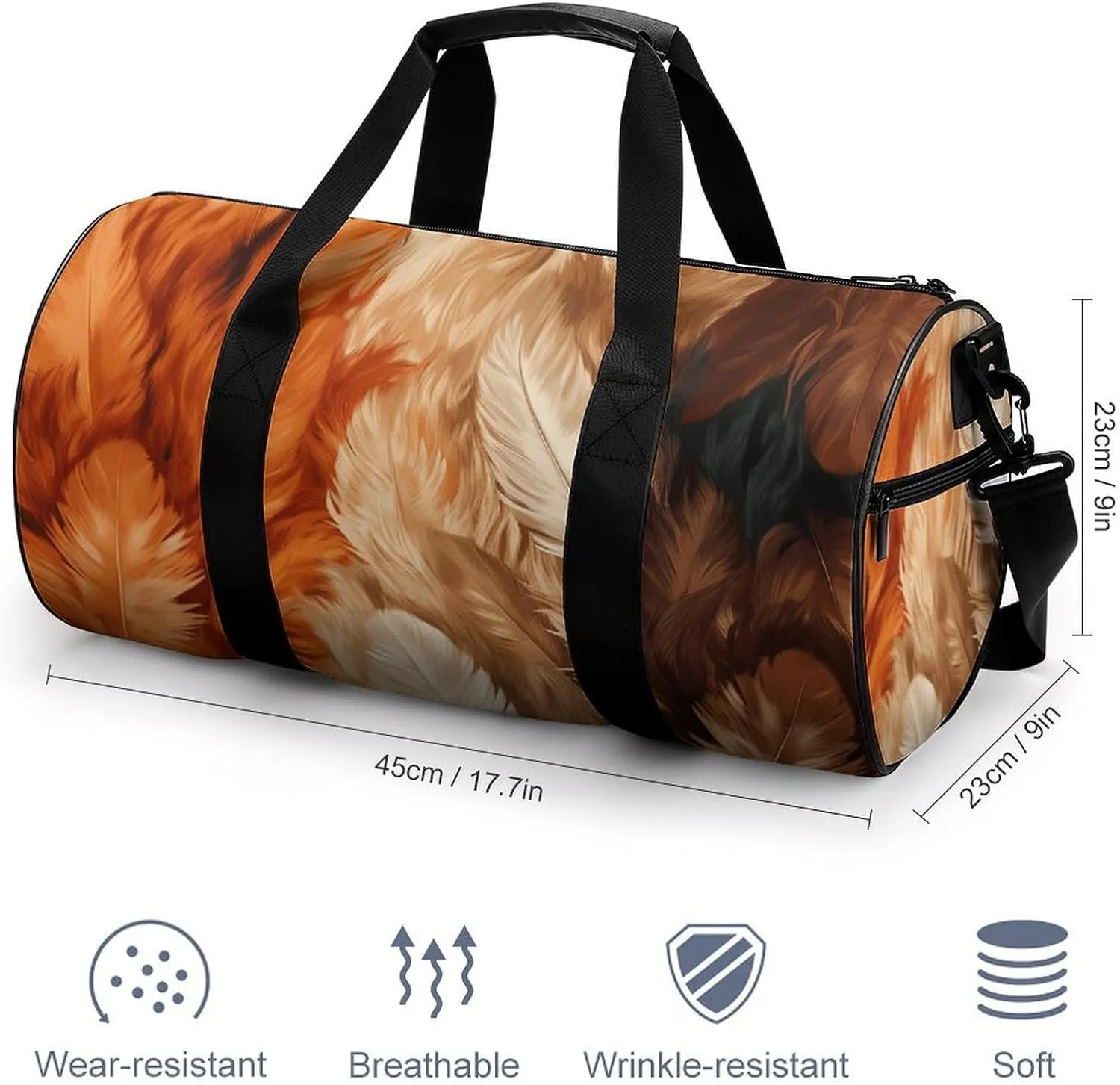 Gym Bag White Fur Pattern Duffel Bag for Men Women Overnight Bag with Shoe Compartment Workout Bags