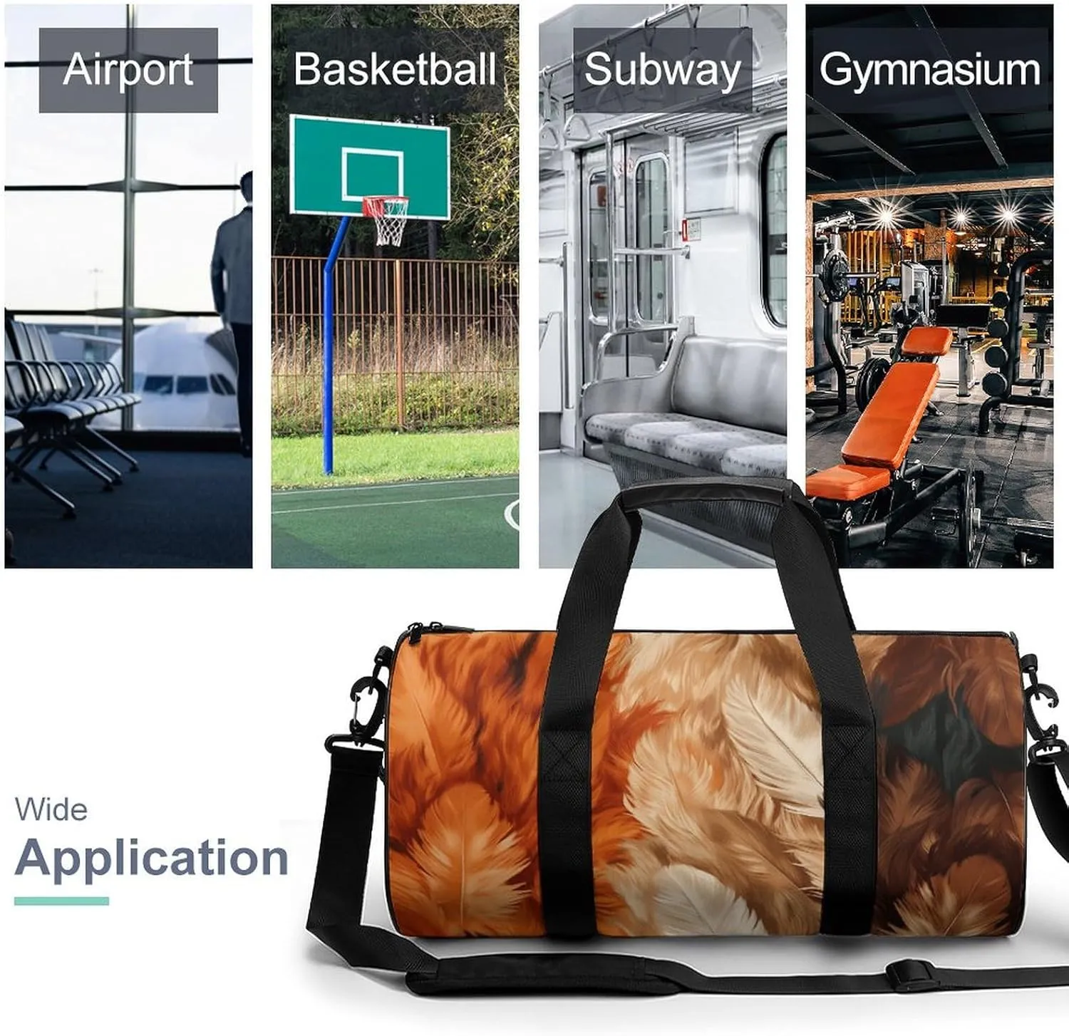 Gym Bag White Fur Pattern Duffel Bag for Men Women Overnight Bag with Shoe Compartment Workout Bags