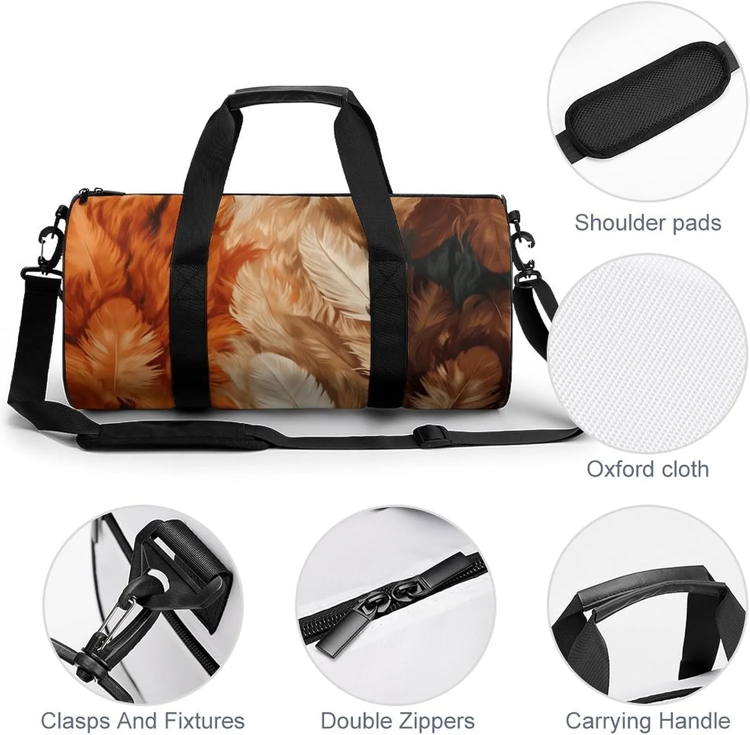 Gym Bag White Fur Pattern Duffel Bag for Men Women Overnight Bag with Shoe Compartment Workout Bags