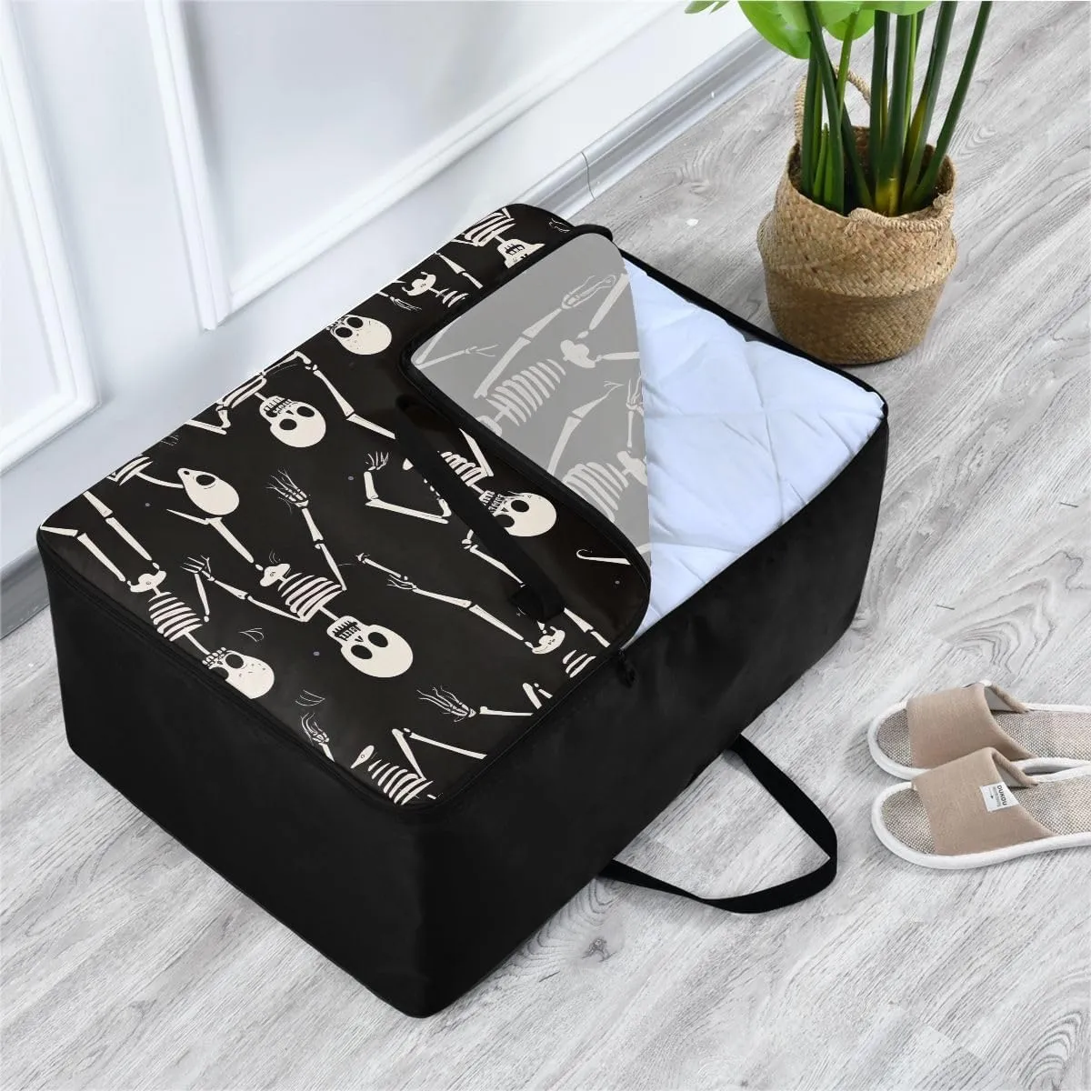 Halloween Skeletons Poses Storage Bags, 27.5x19.7x11 In, Extra Large Storage Duffle Bag with Zippers and Handles Collapsible Storage Totes for Storing, Camping, Packing and Moving Supplies