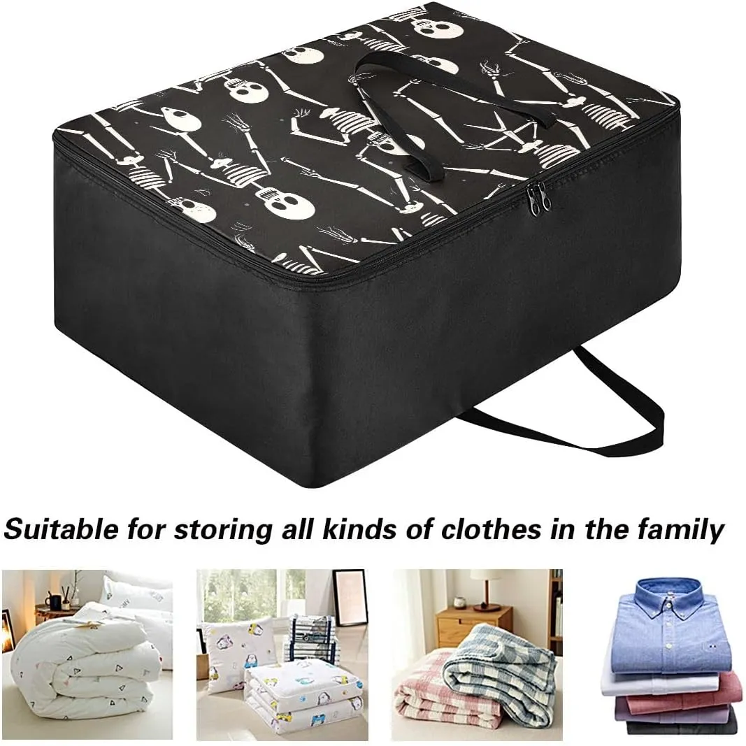 Halloween Skeletons Poses Storage Bags, 27.5x19.7x11 In, Extra Large Storage Duffle Bag with Zippers and Handles Collapsible Storage Totes for Storing, Camping, Packing and Moving Supplies