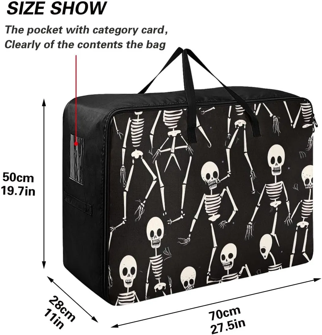 Halloween Skeletons Poses Storage Bags, 27.5x19.7x11 In, Extra Large Storage Duffle Bag with Zippers and Handles Collapsible Storage Totes for Storing, Camping, Packing and Moving Supplies