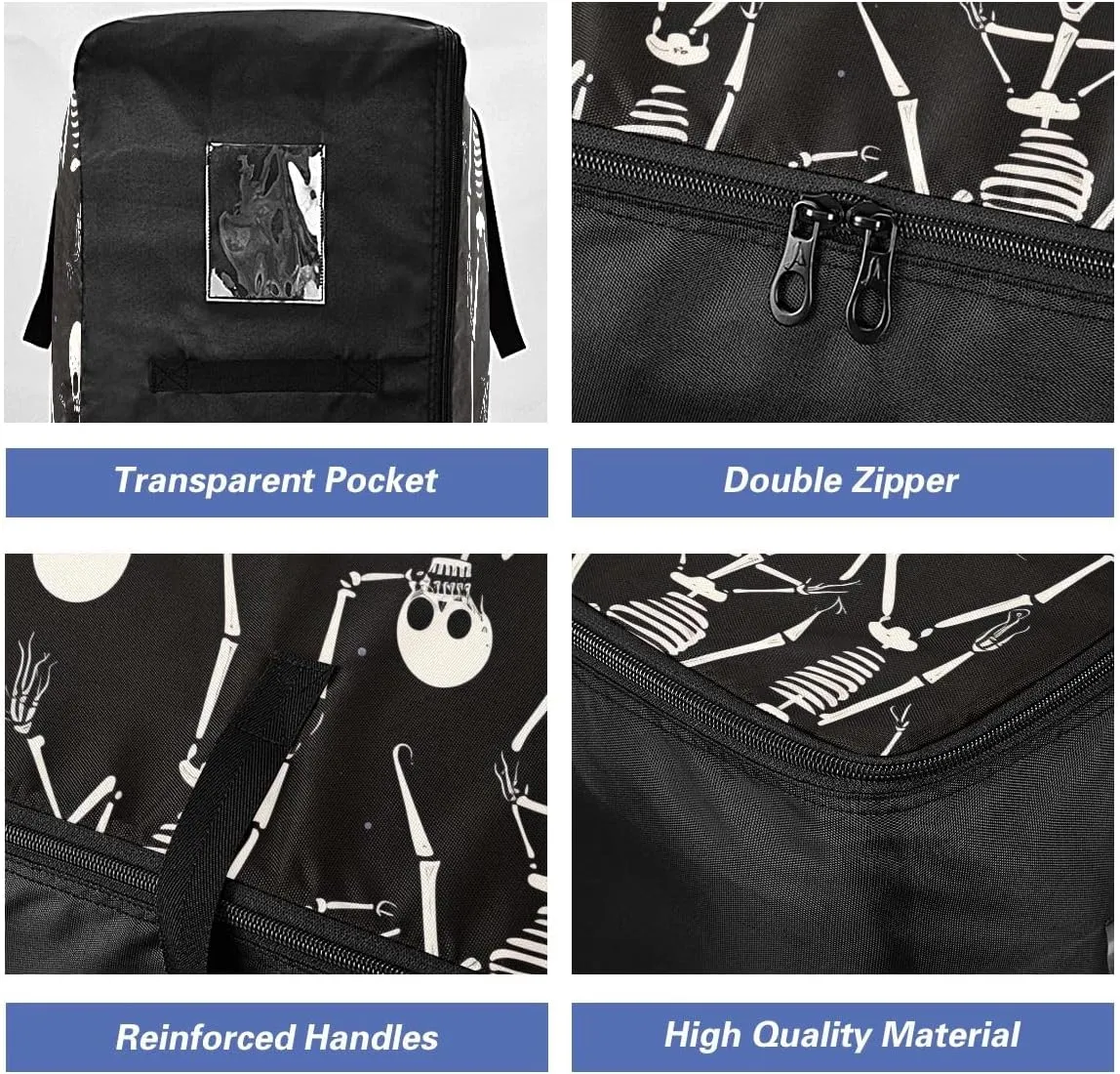 Halloween Skeletons Poses Storage Bags, 27.5x19.7x11 In, Extra Large Storage Duffle Bag with Zippers and Handles Collapsible Storage Totes for Storing, Camping, Packing and Moving Supplies