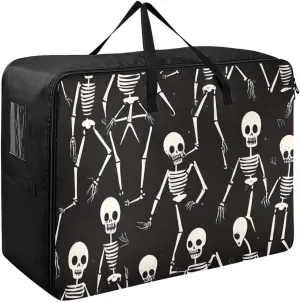 Halloween Skeletons Poses Storage Bags, 27.5x19.7x11 In, Extra Large Storage Duffle Bag with Zippers and Handles Collapsible Storage Totes for Storing, Camping, Packing and Moving Supplies