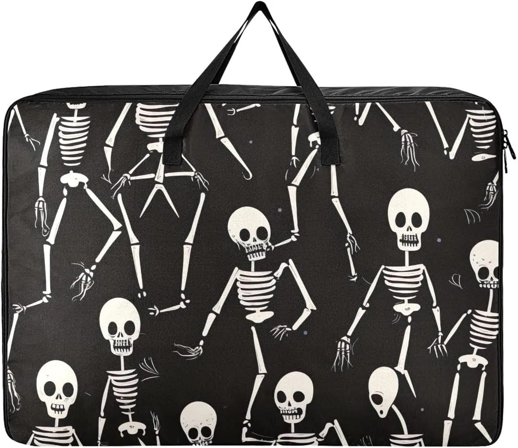 Halloween Skeletons Poses Storage Bags, 27.5x19.7x11 In, Extra Large Storage Duffle Bag with Zippers and Handles Collapsible Storage Totes for Storing, Camping, Packing and Moving Supplies
