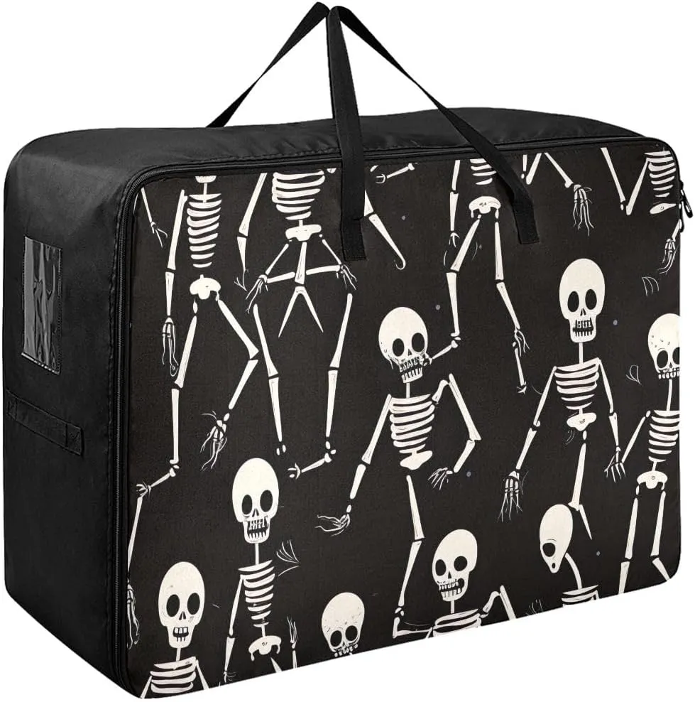 Halloween Skeletons Poses Storage Bags, 27.5x19.7x11 In, Extra Large Storage Duffle Bag with Zippers and Handles Collapsible Storage Totes for Storing, Camping, Packing and Moving Supplies