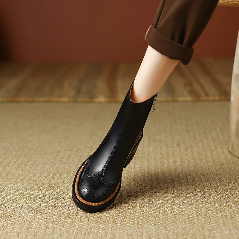 Hanan Block Heel Black Brogue Boots